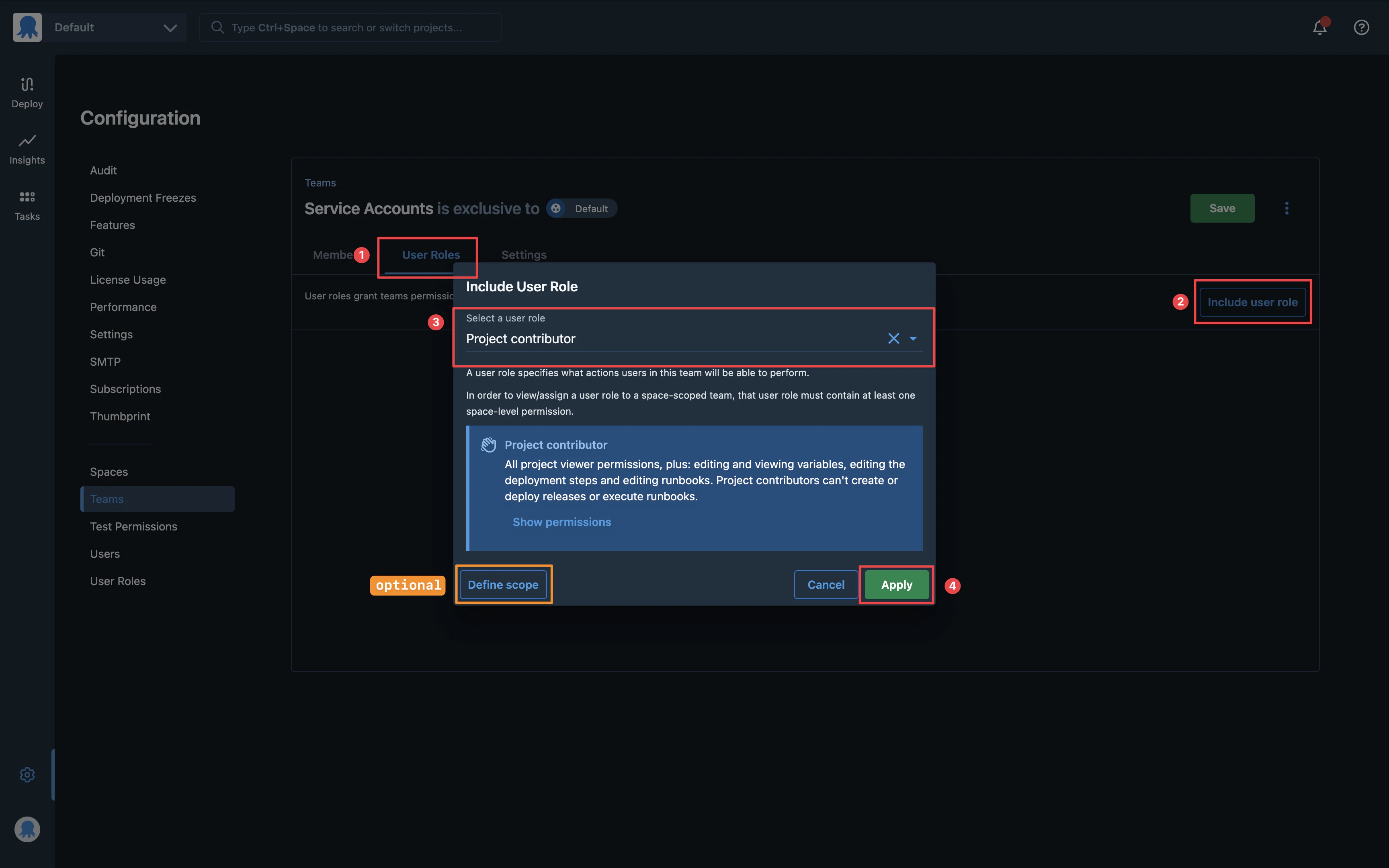 integrations octopus deploy add user roles to team
