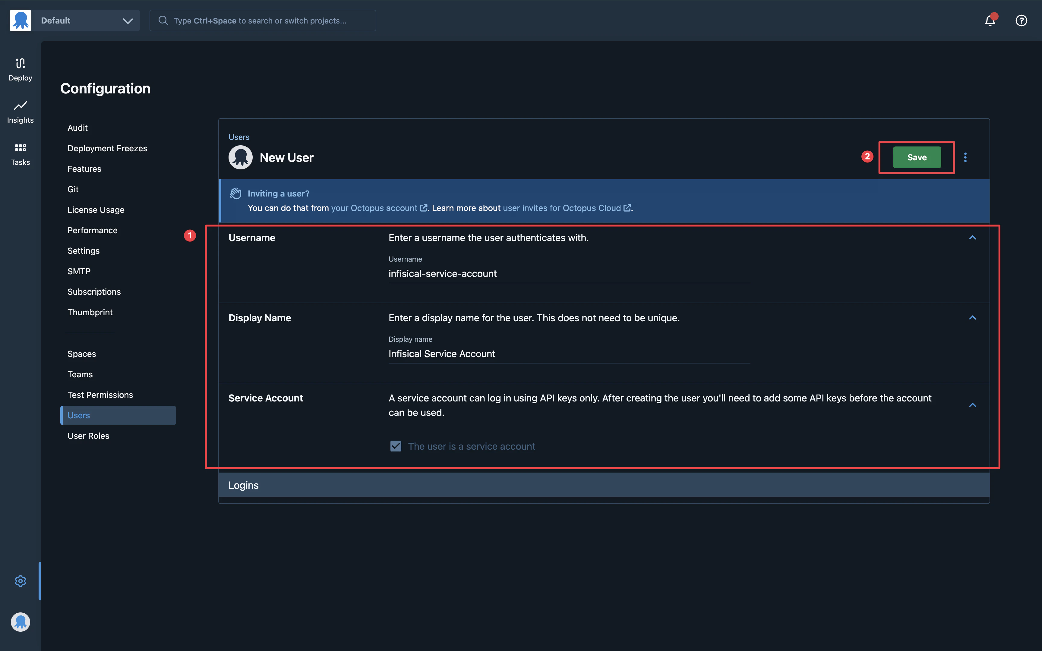 integrations octopus deploy service
account