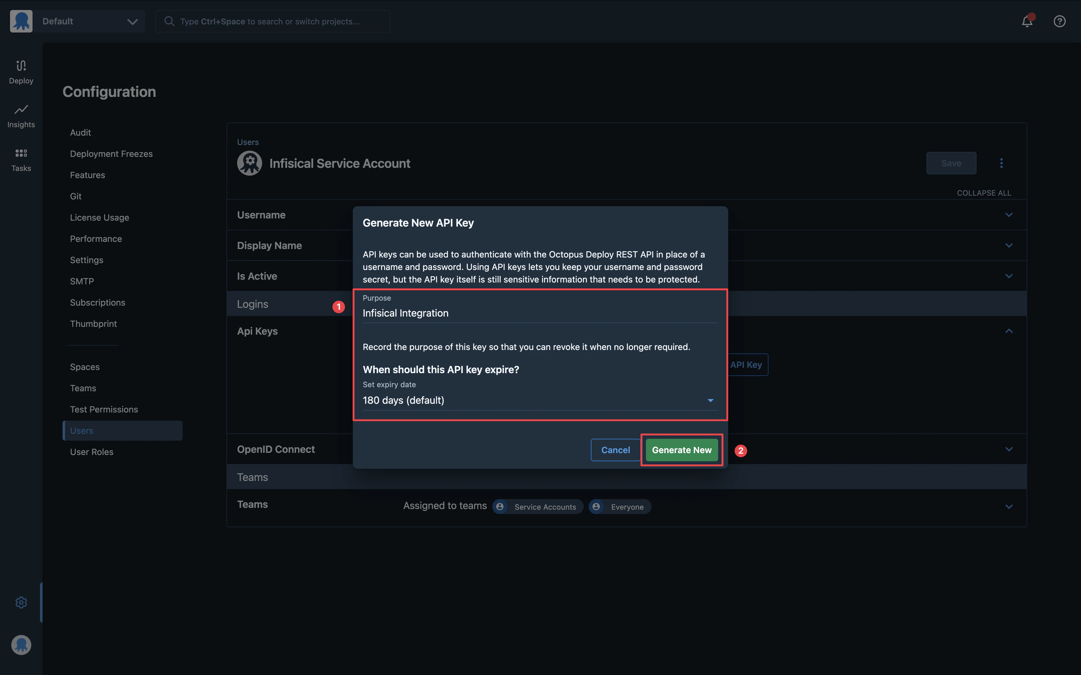 integrations octopus deploy
generate api key