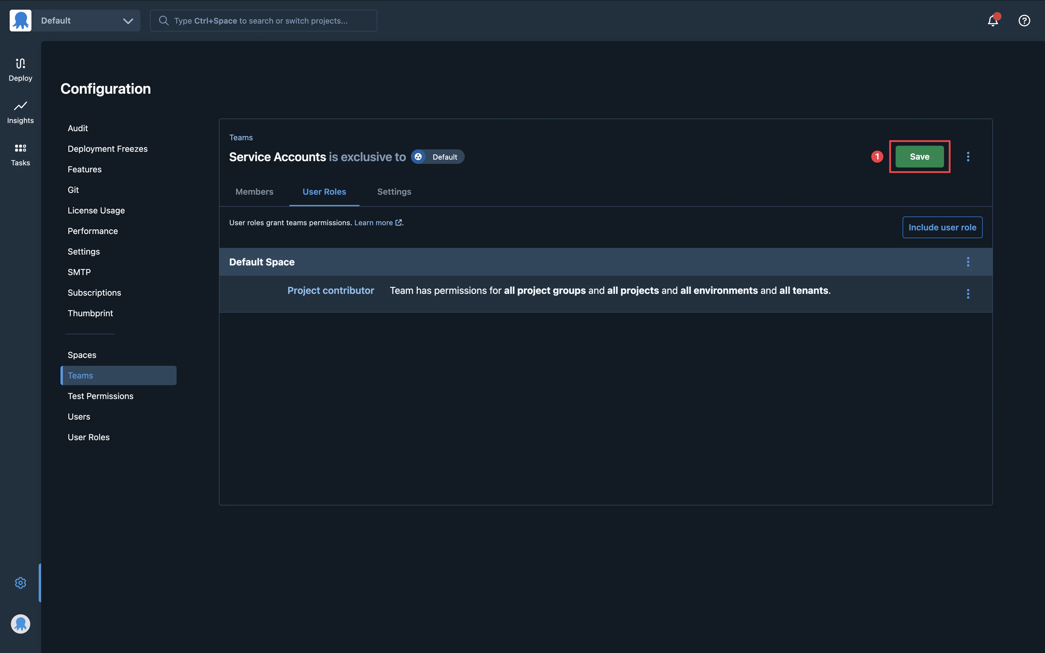 integrations octopus deploy save team changes