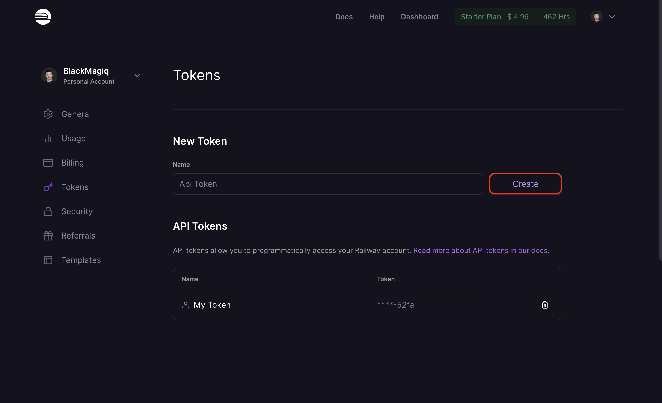 integrations railway token