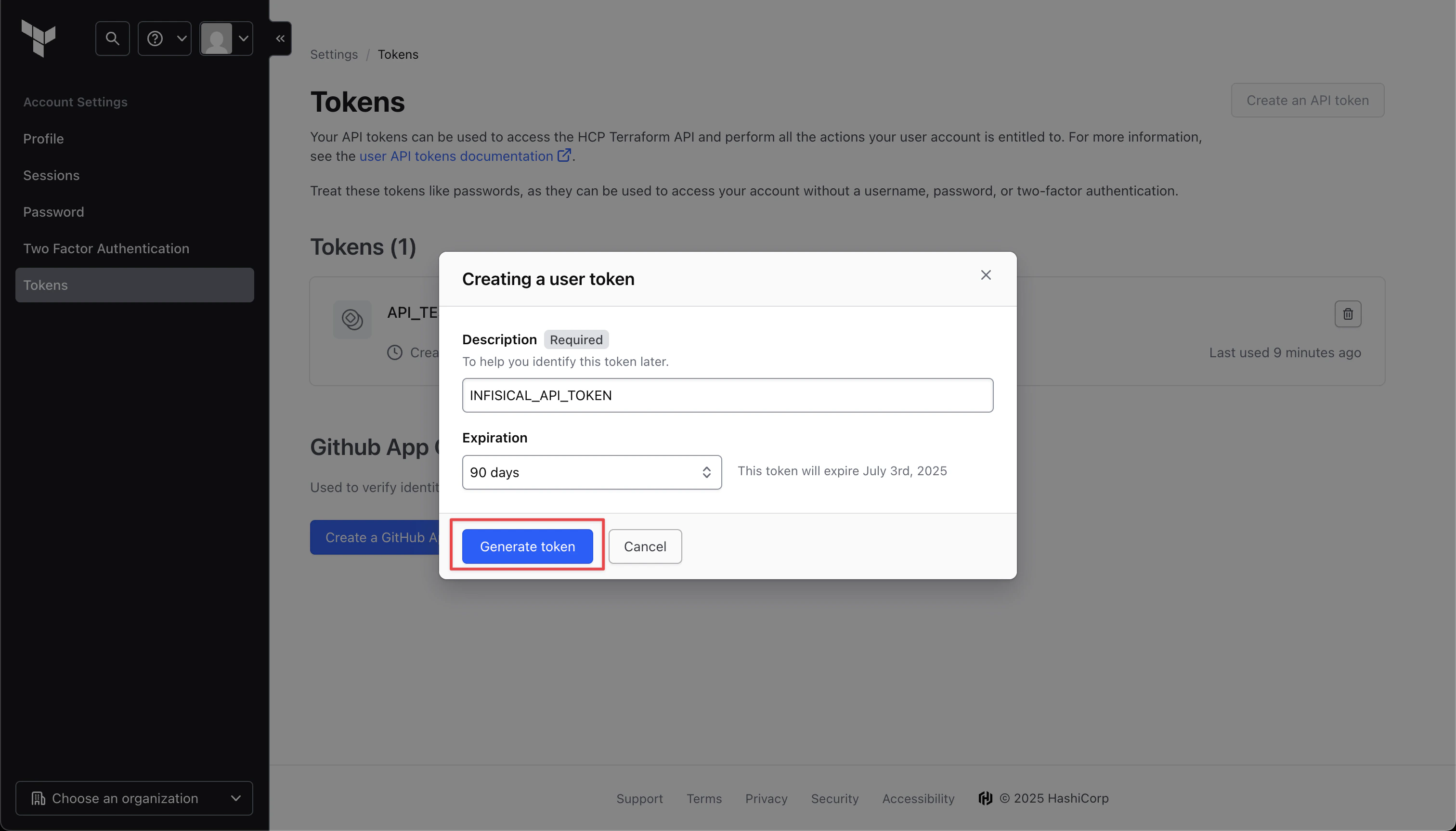 Terraform Cloud Create API Token