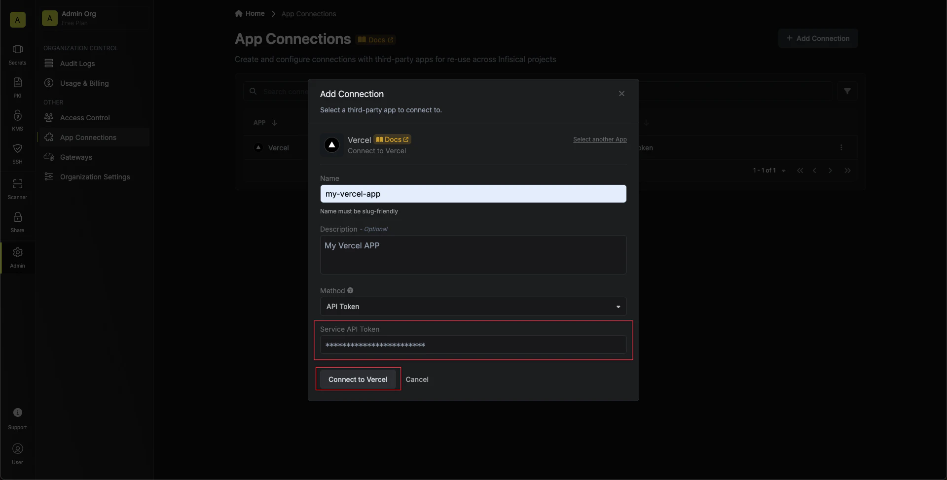 Vercel Connection Modal
