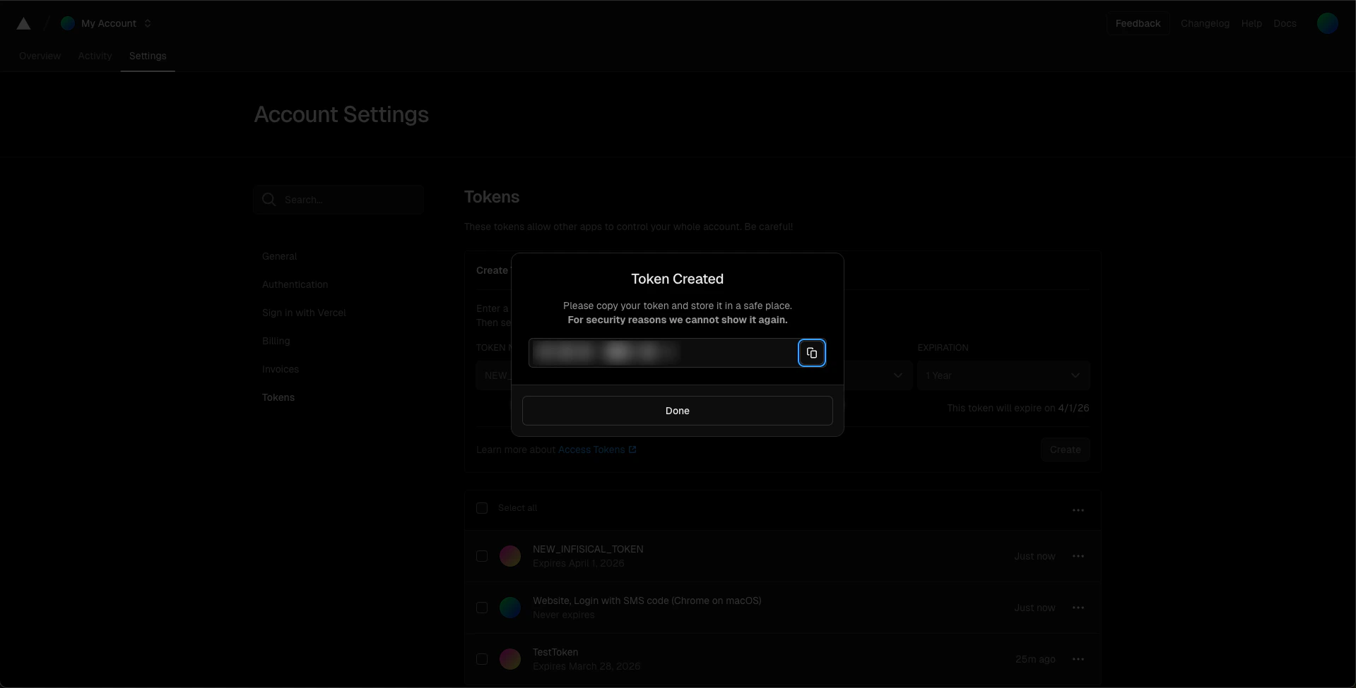 Vercel Copy API Token