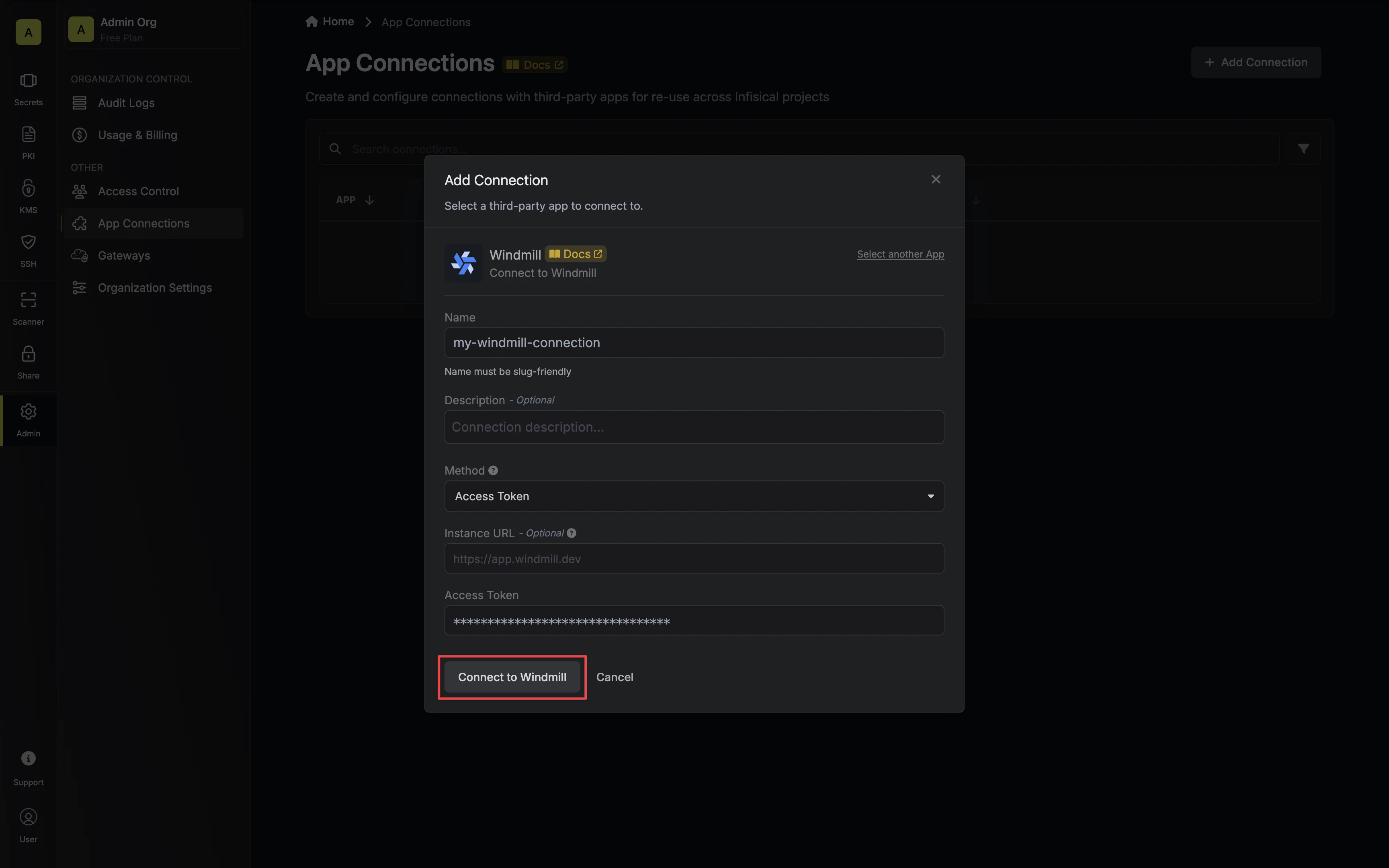 Windmill Configure Connection