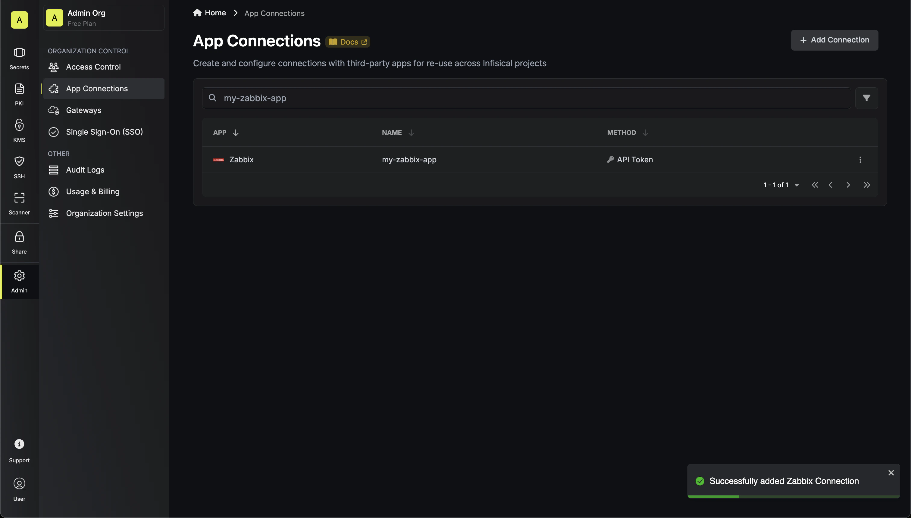 Zabbix Connection Created