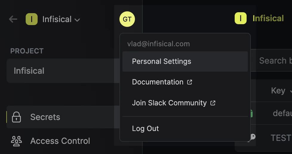 open personal settings