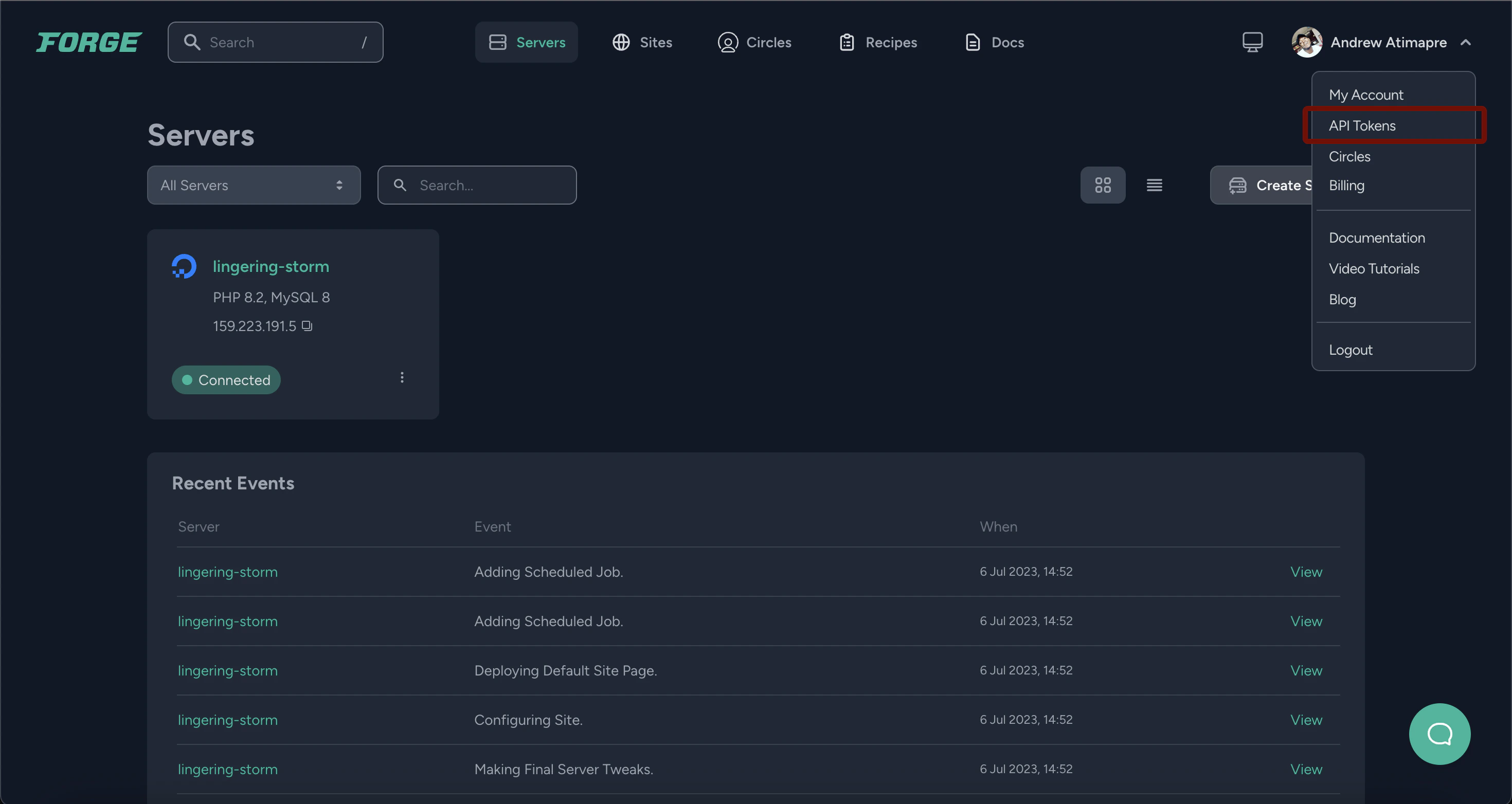 integrations laravel forge dashboard