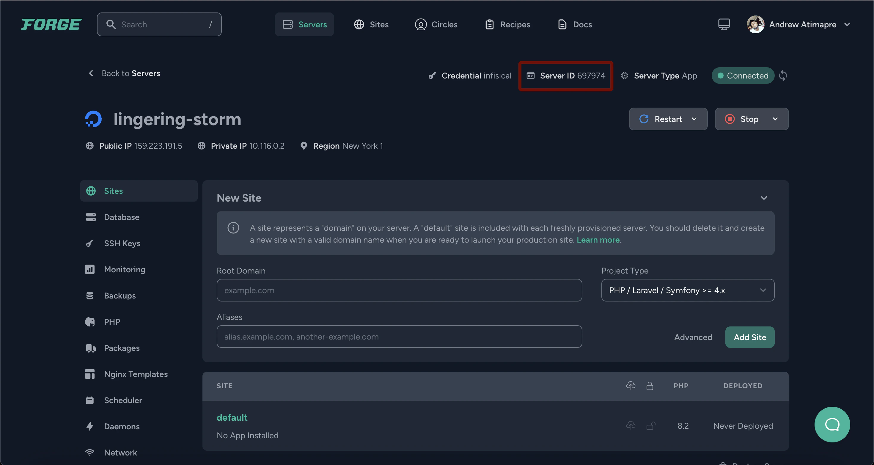 integrations laravel forge server id