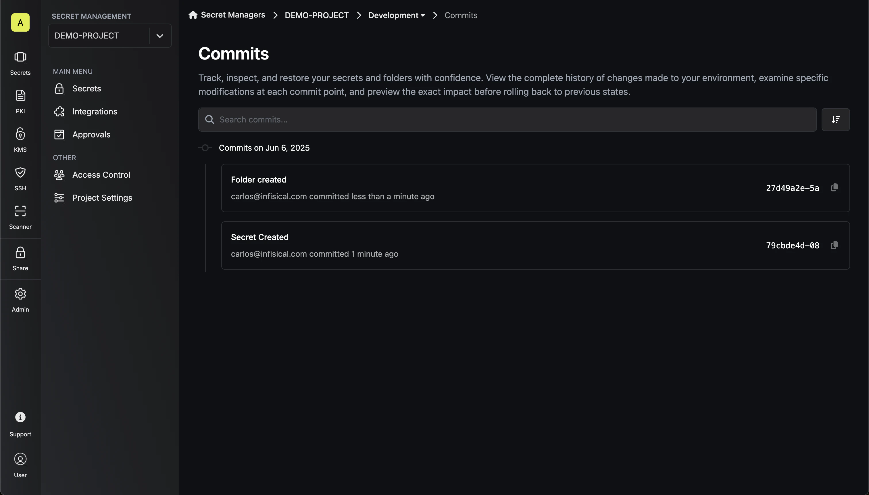 Commits List View