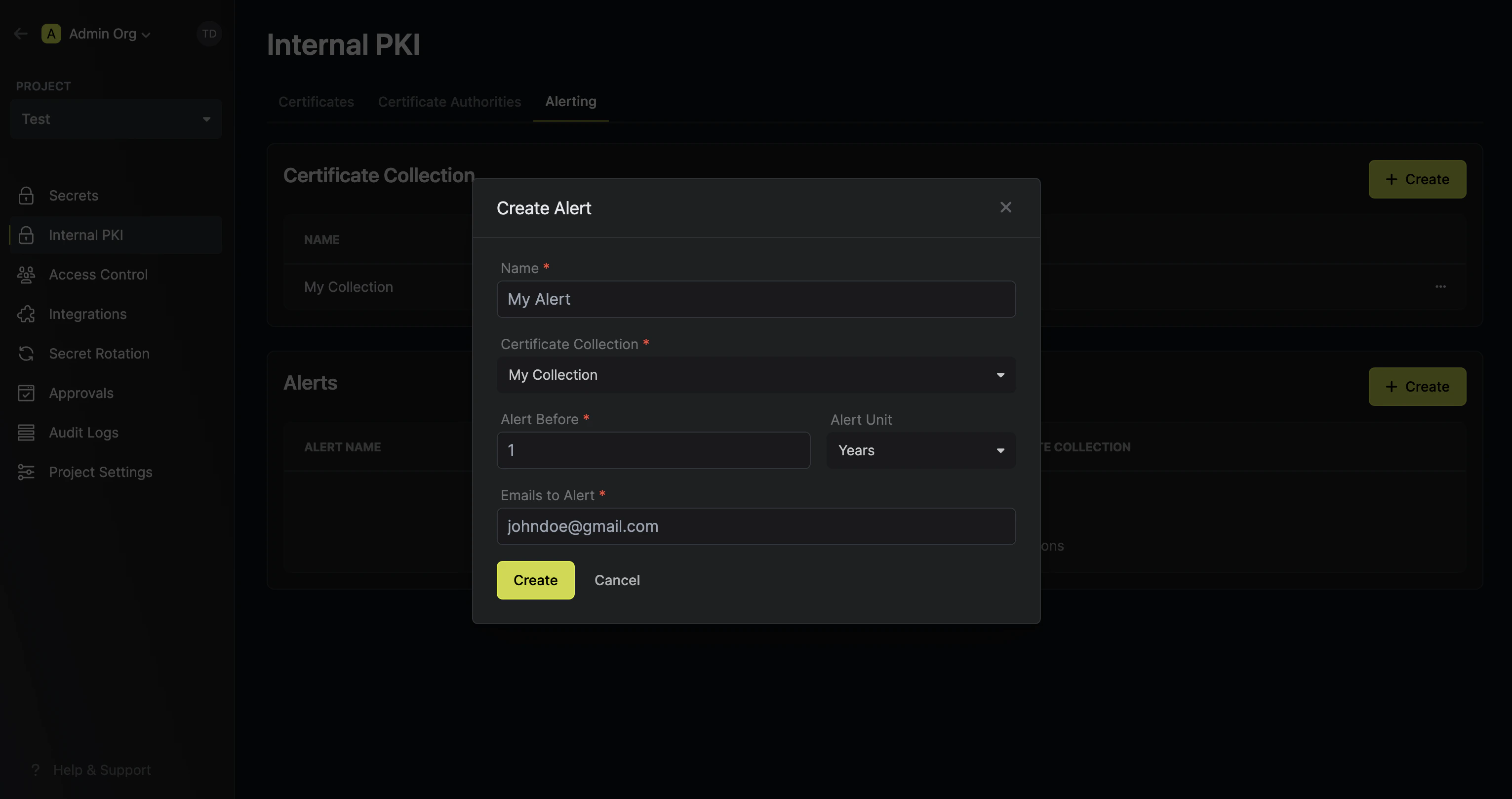 pki create alert