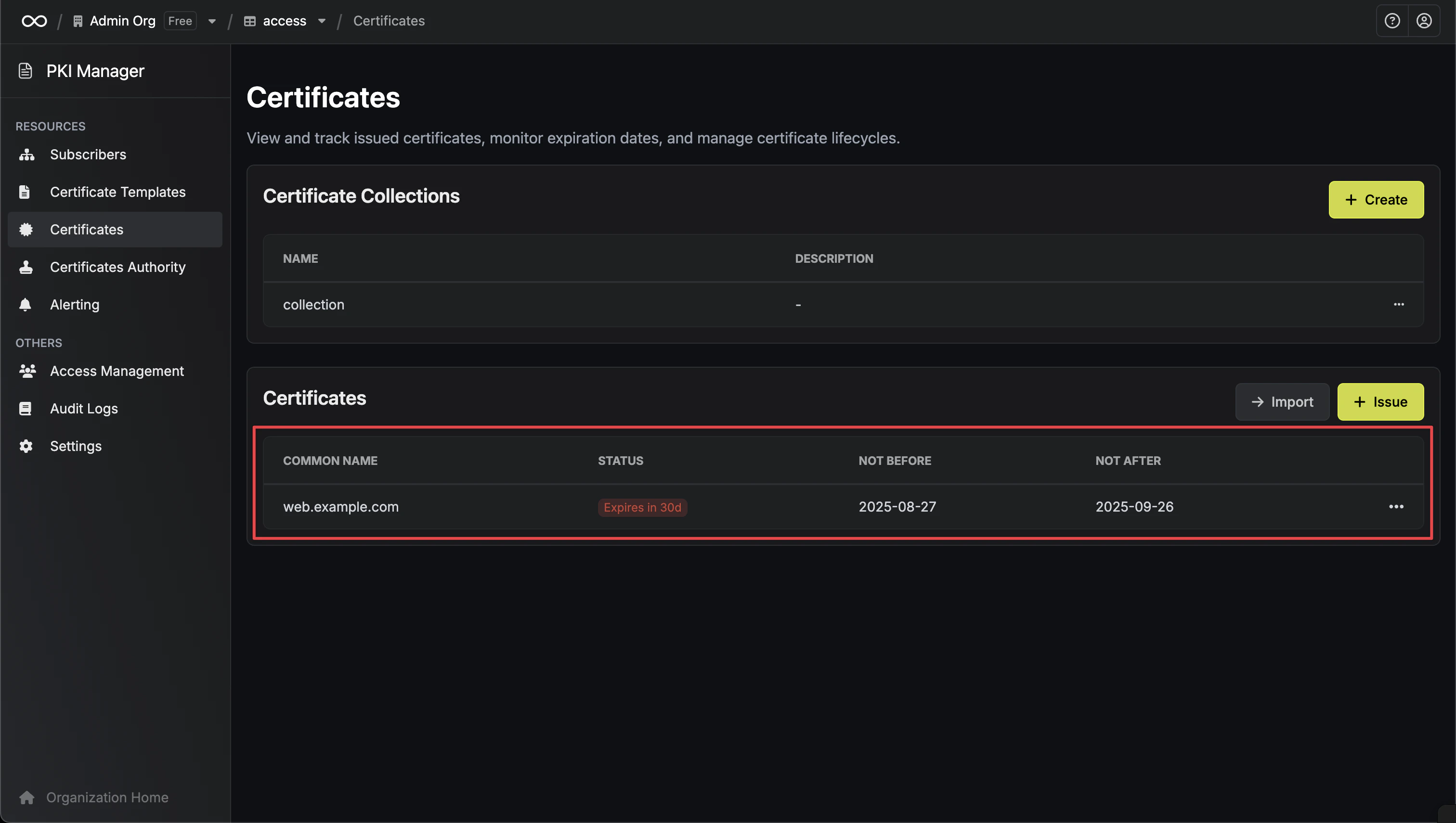 Certificates Page