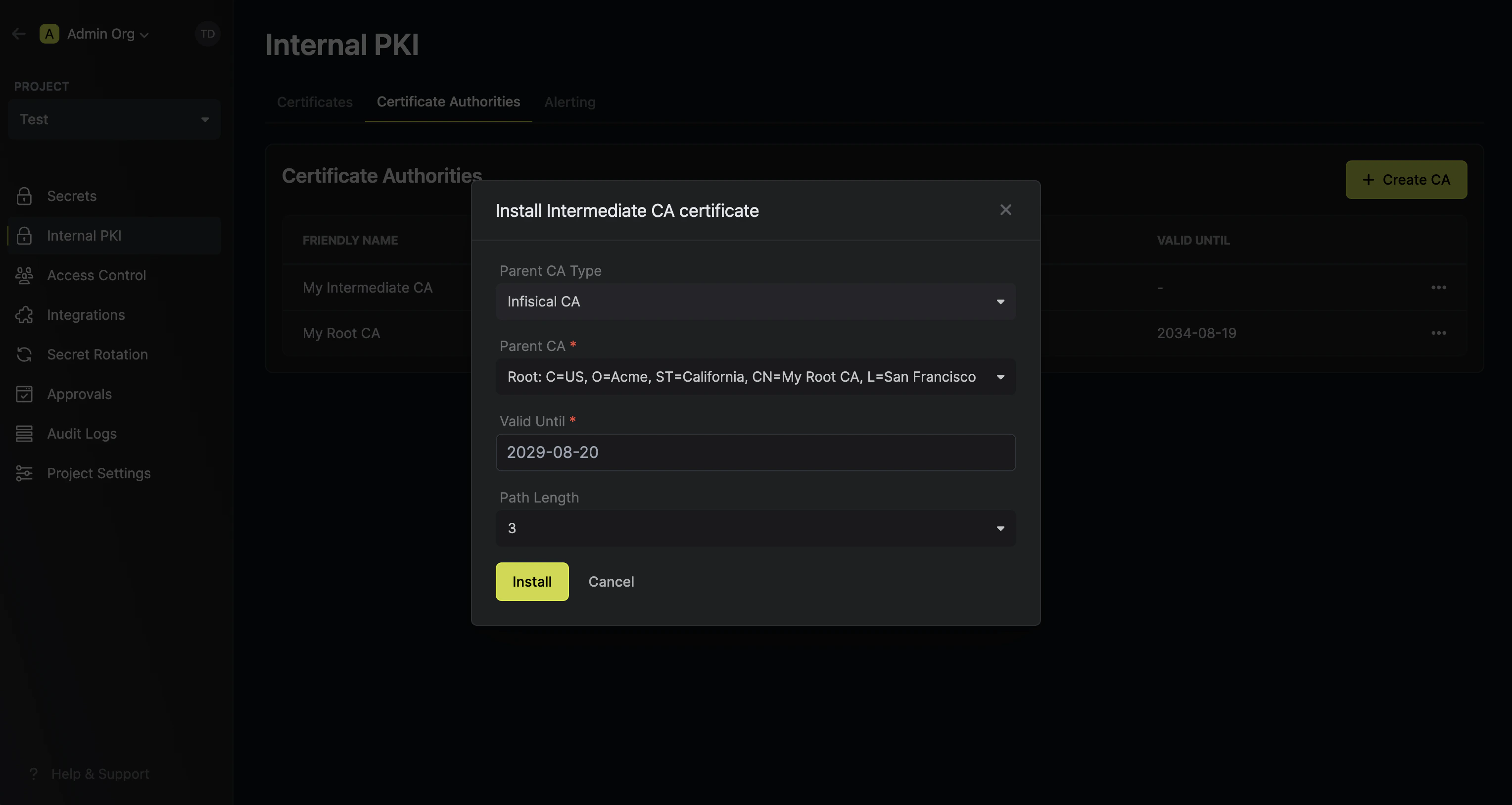 pki install cert