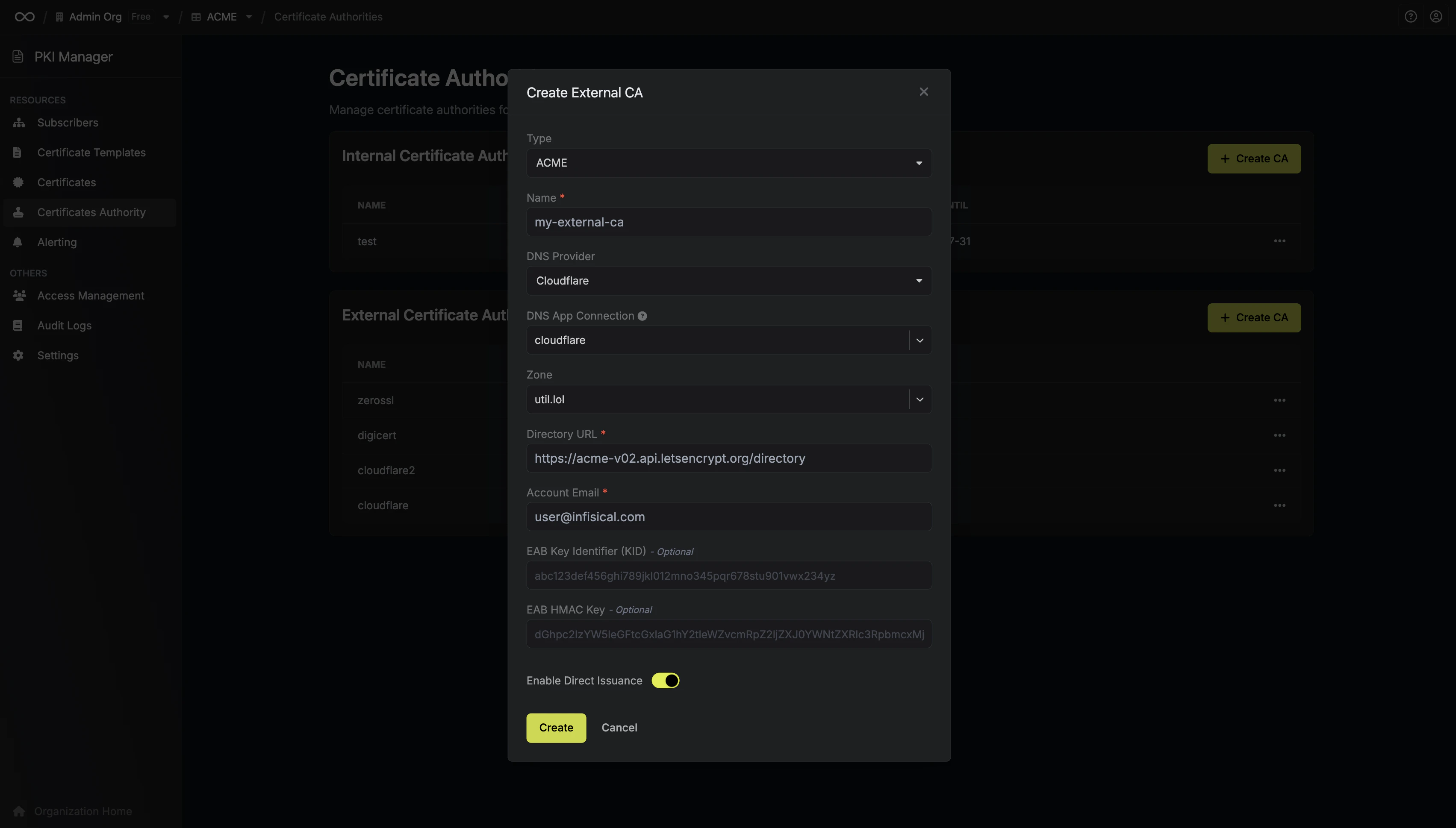pki register external ca details