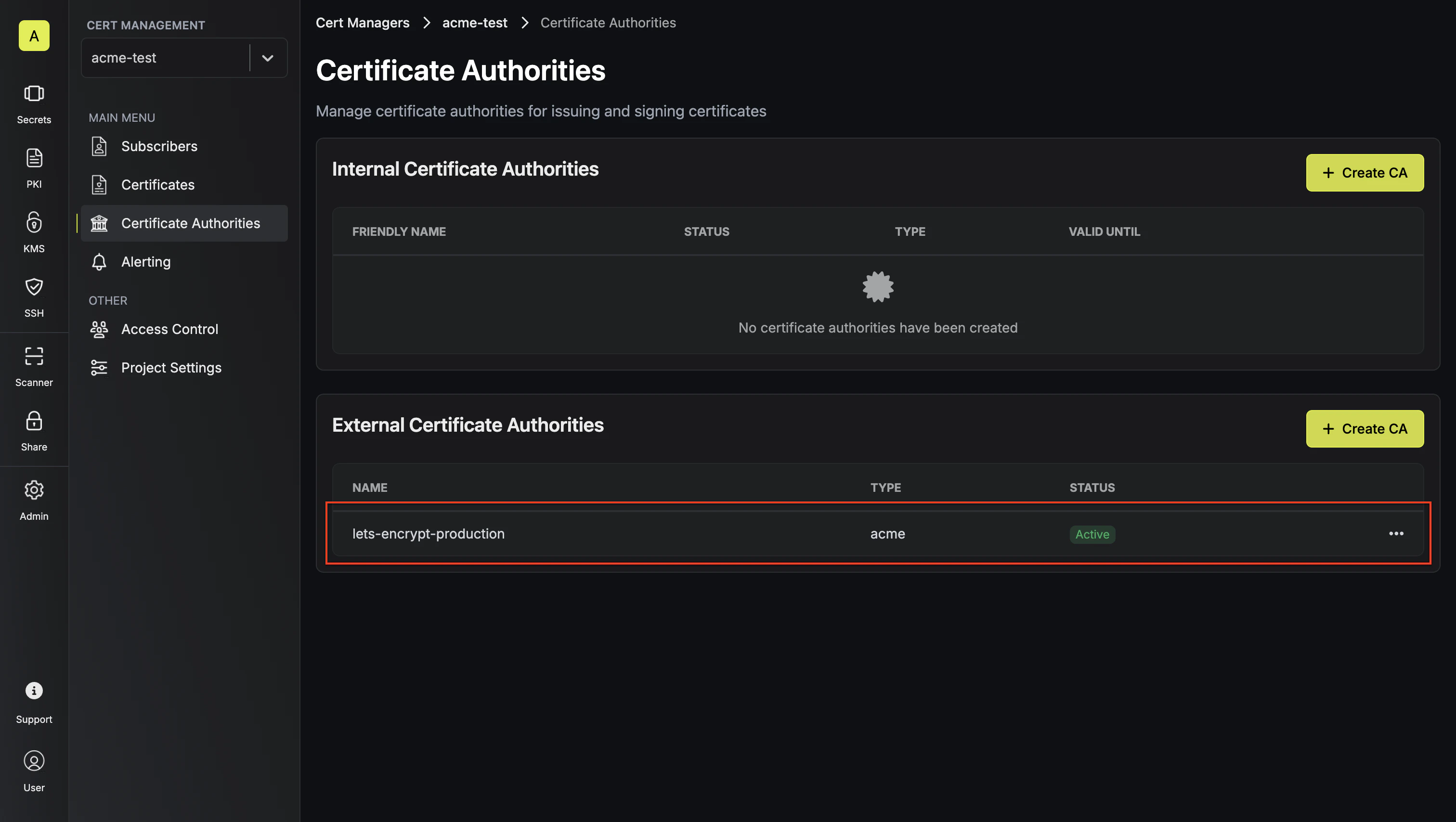 pki external ca list