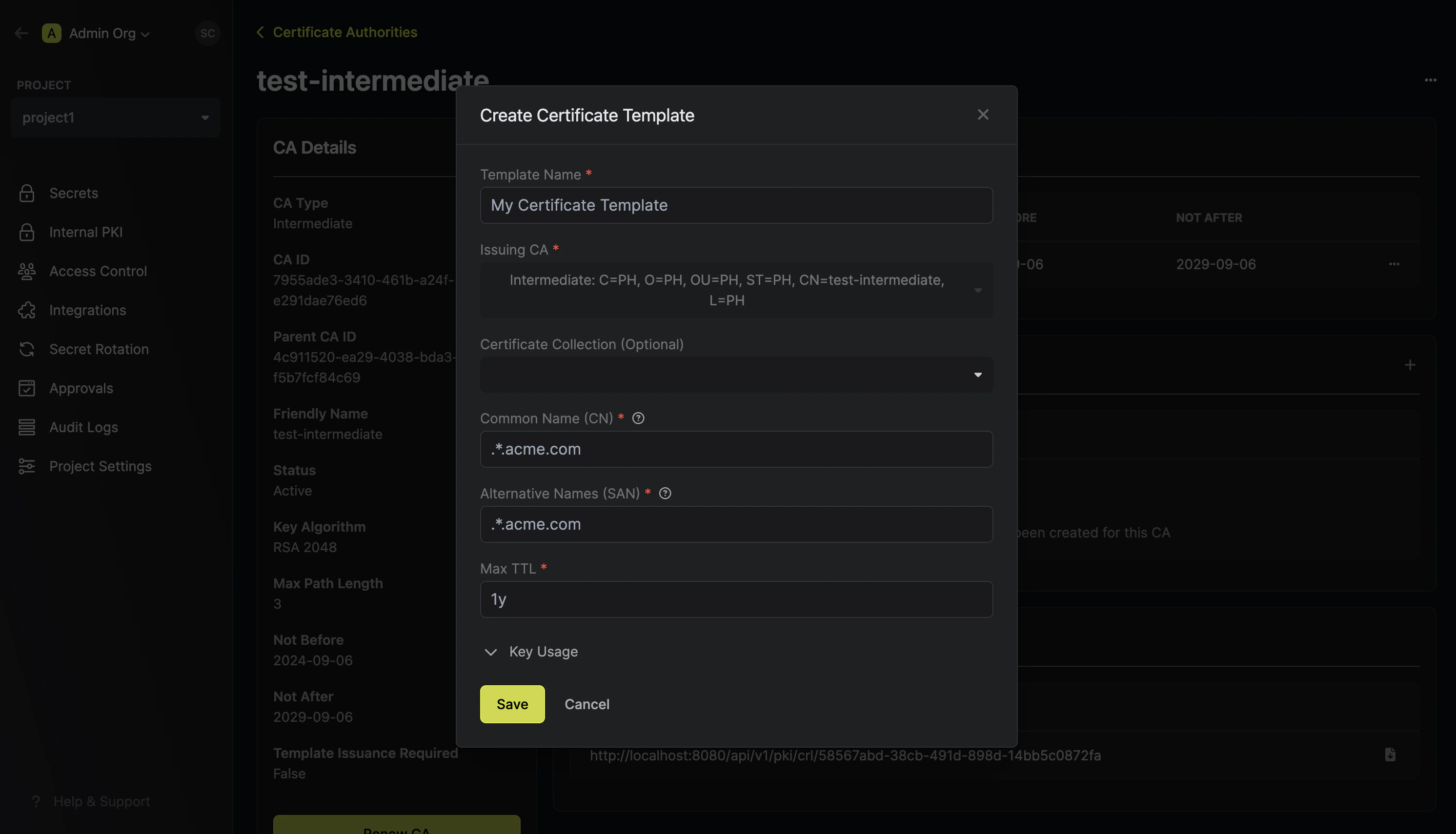 pki certificate template modal