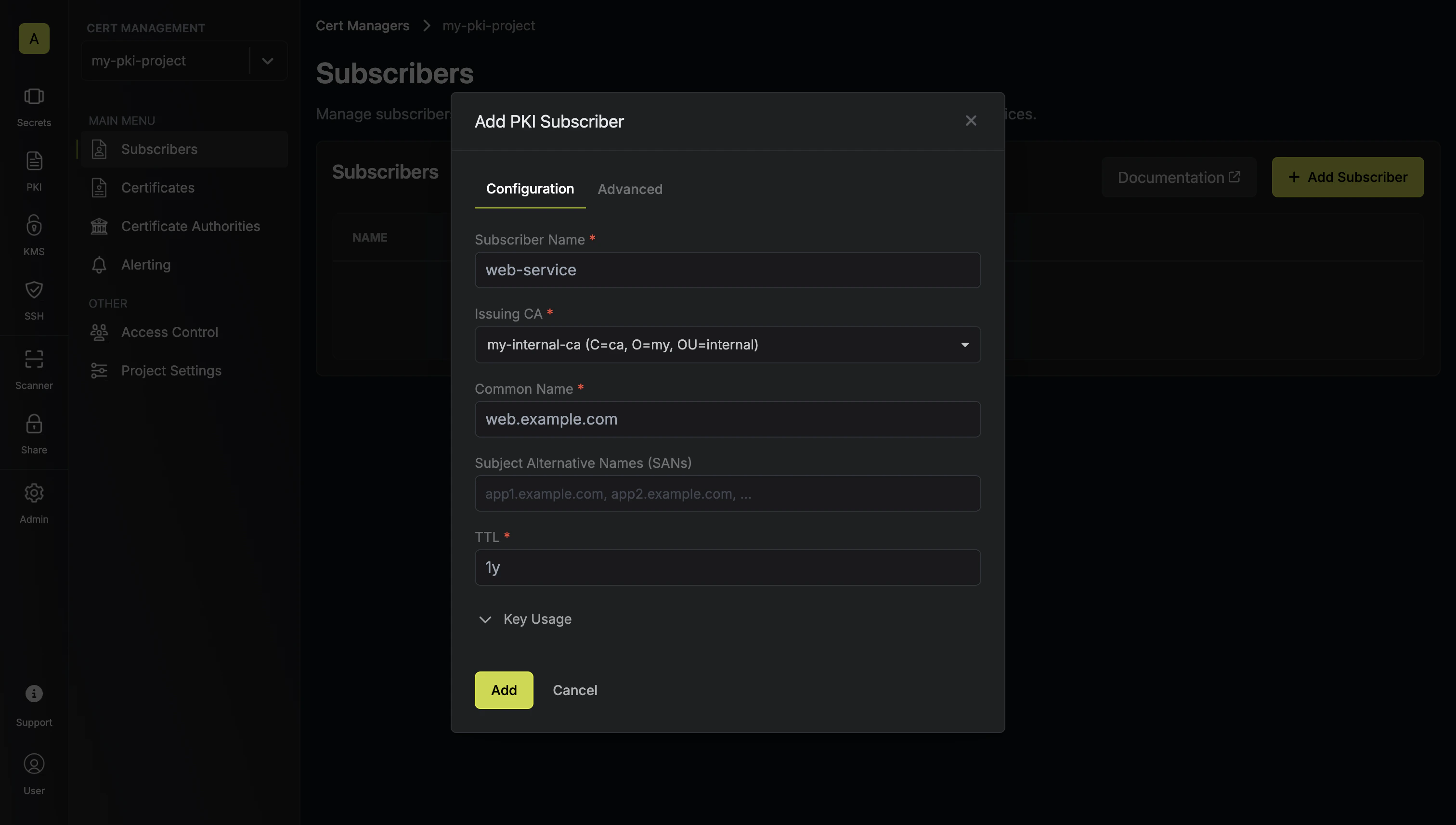 pki create subscriber 2