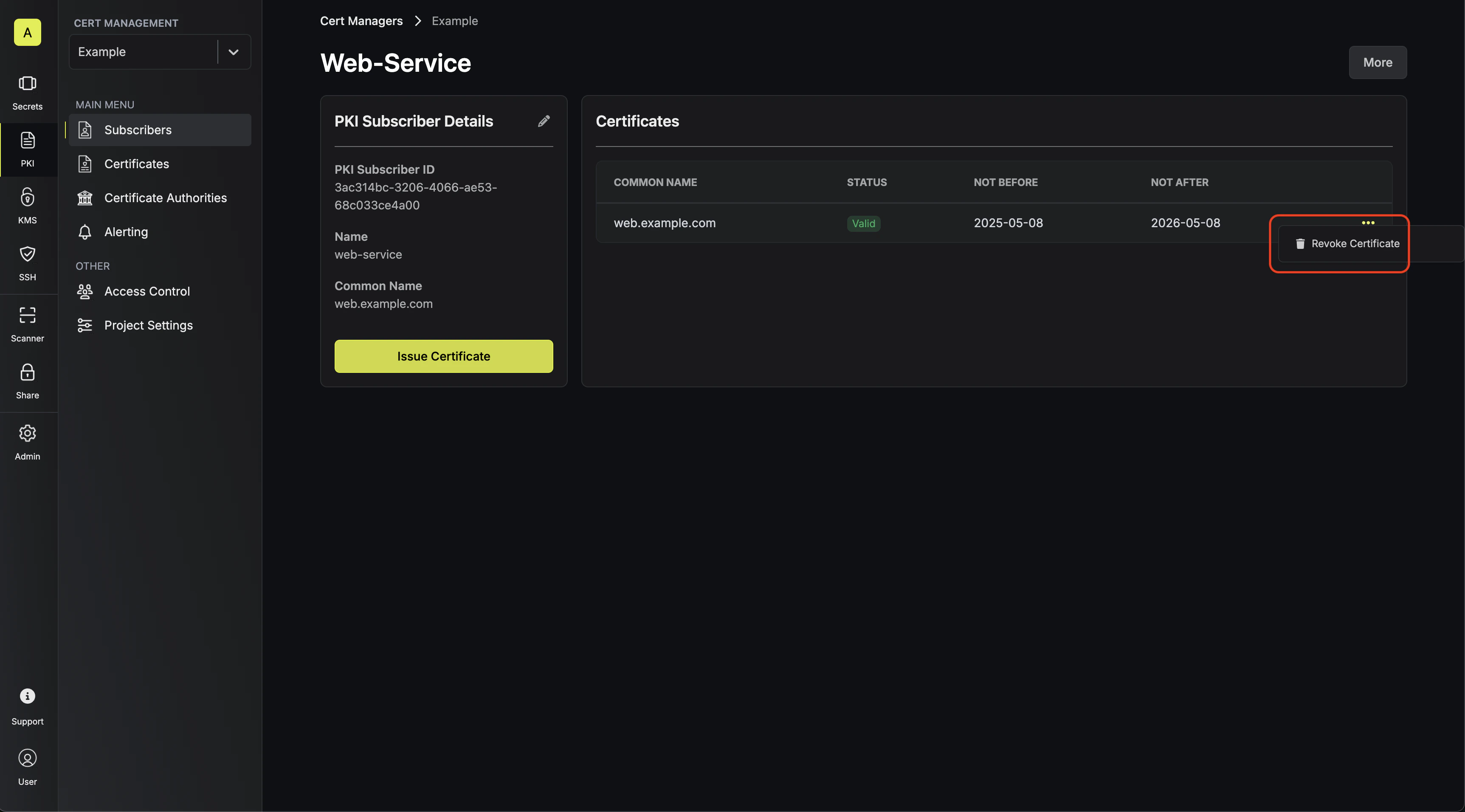 pki revoke subscriber certificate