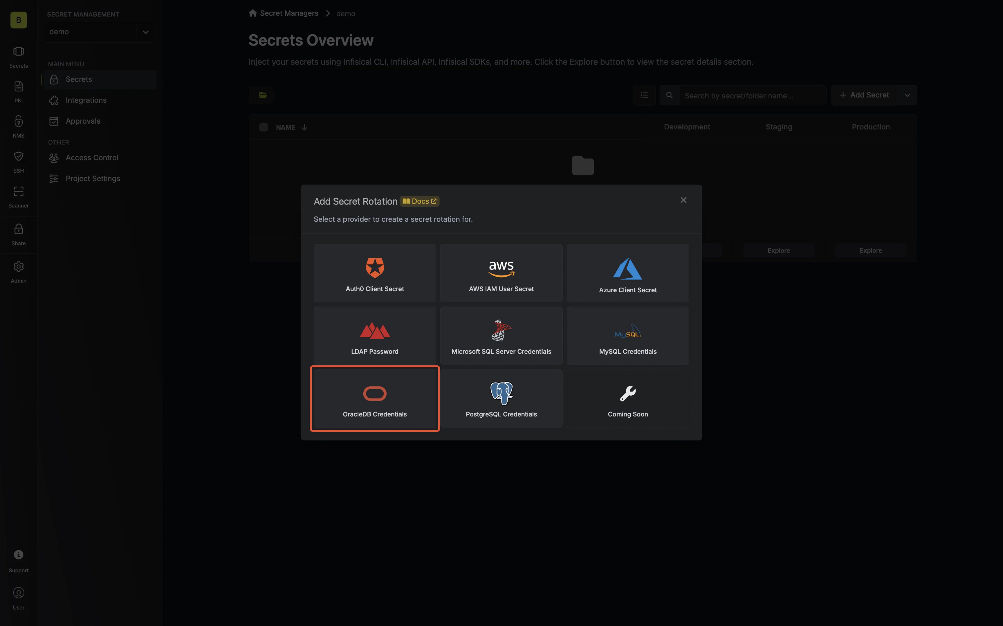 Select OracleDB Credentials