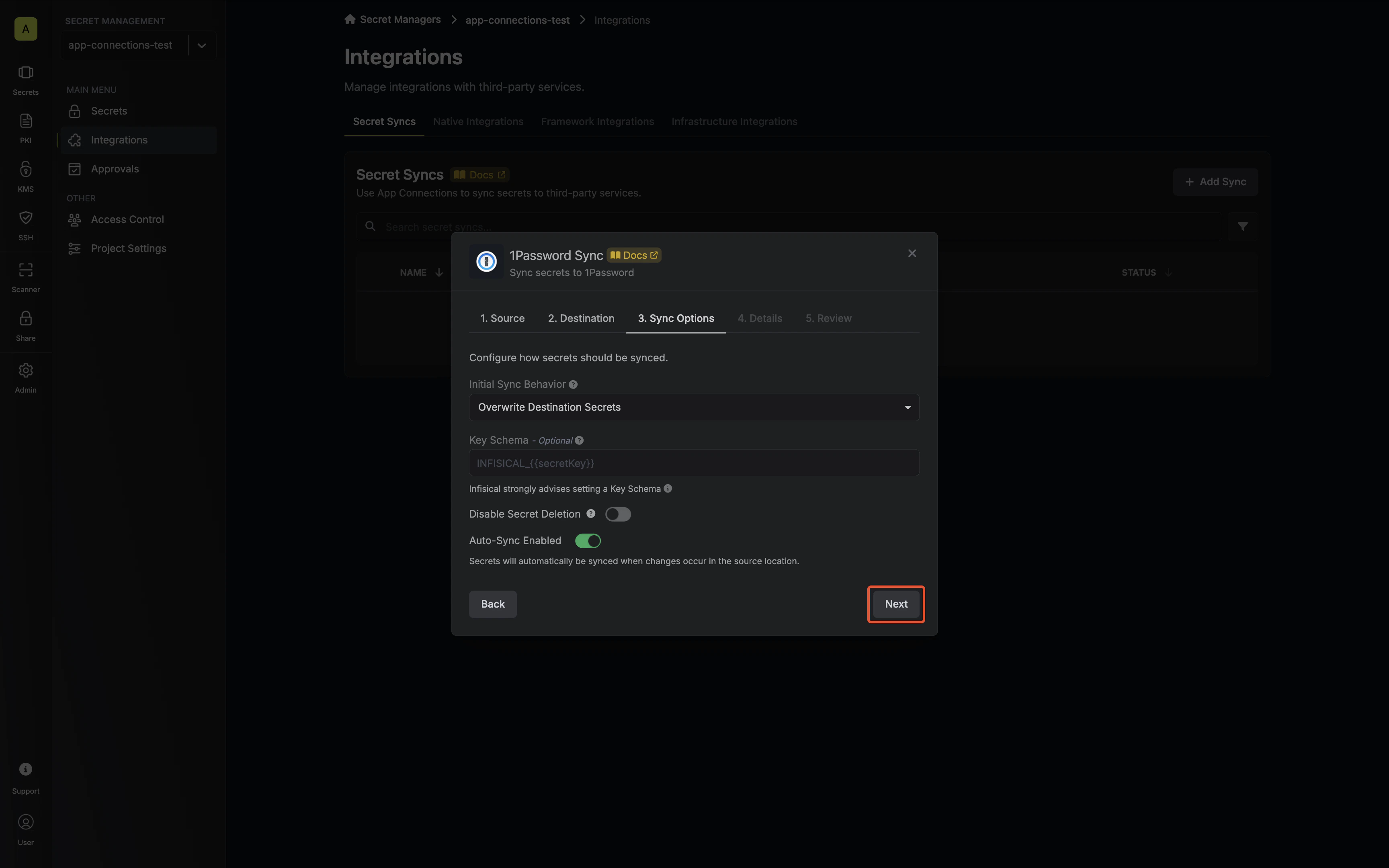 Configure Sync Options