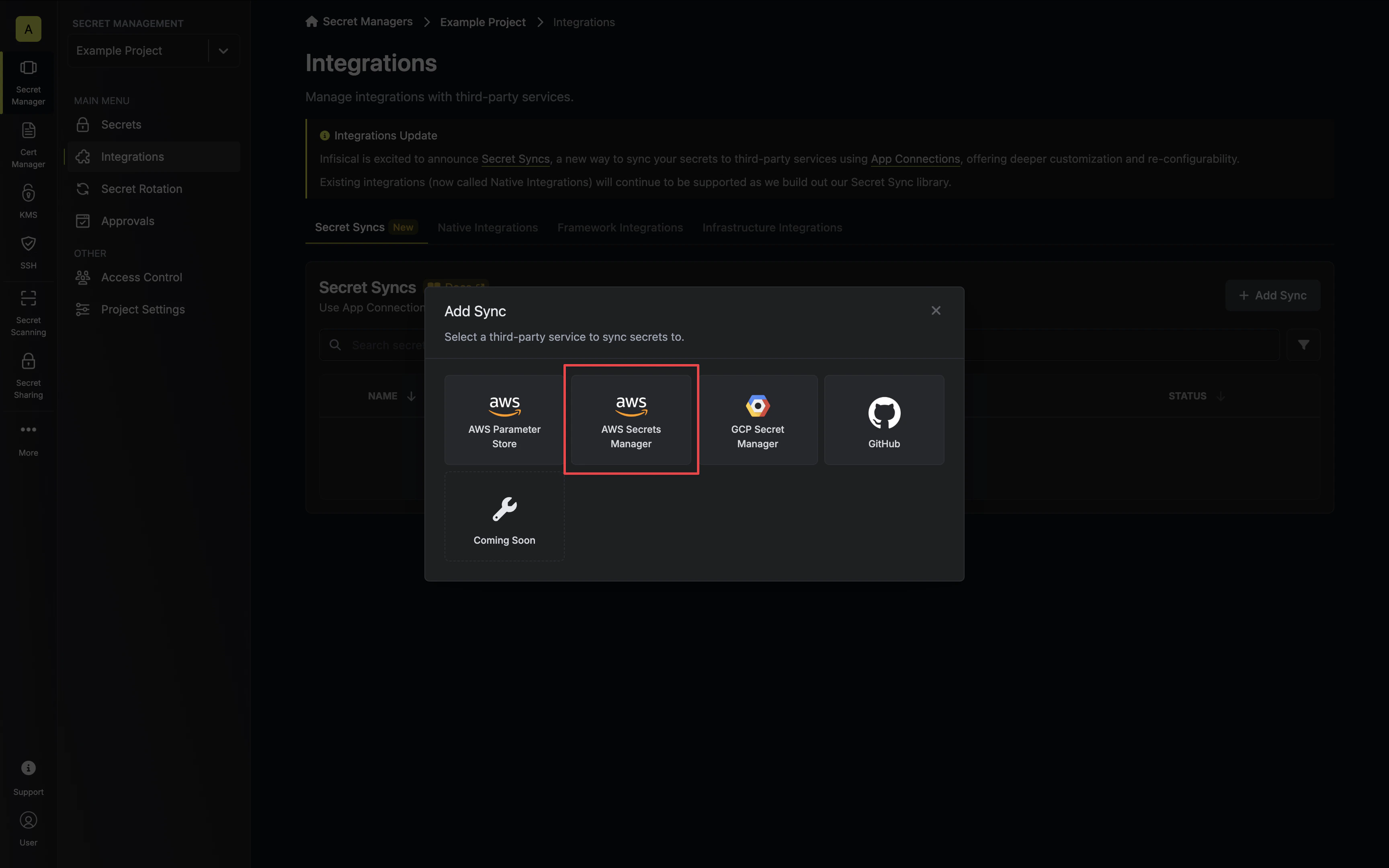 Select AWS Secrets Manager