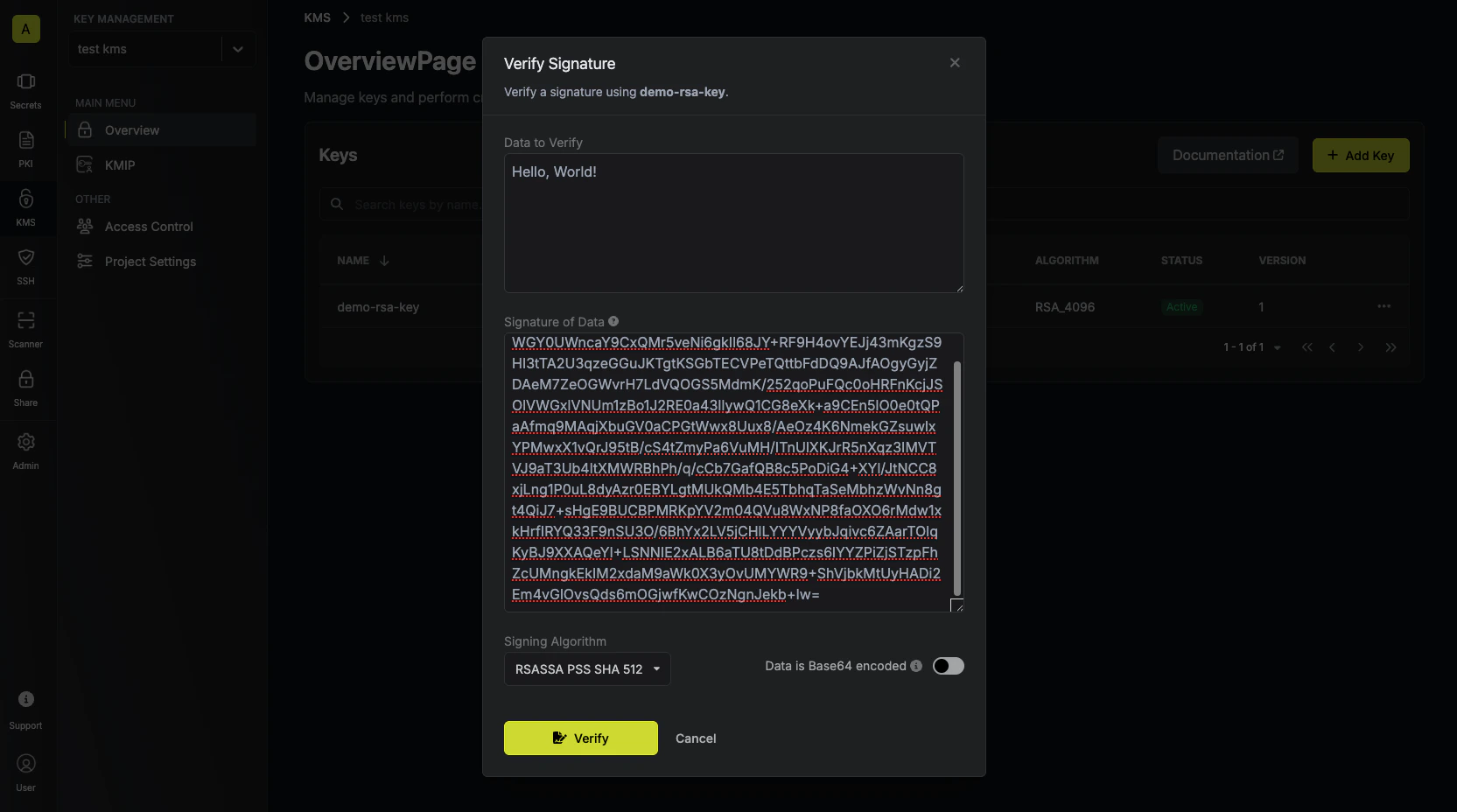 kms verify data