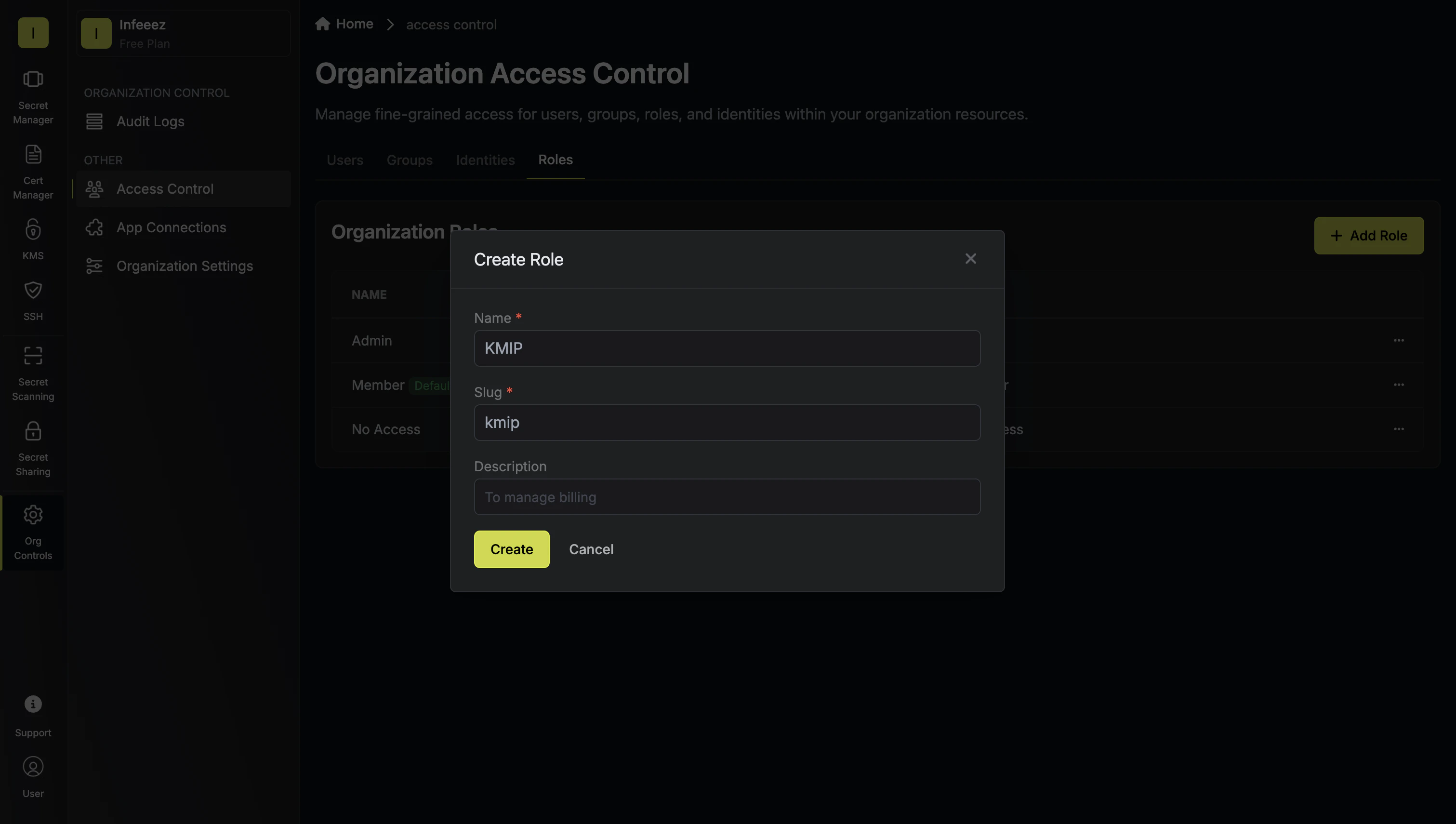KMIP create custom role