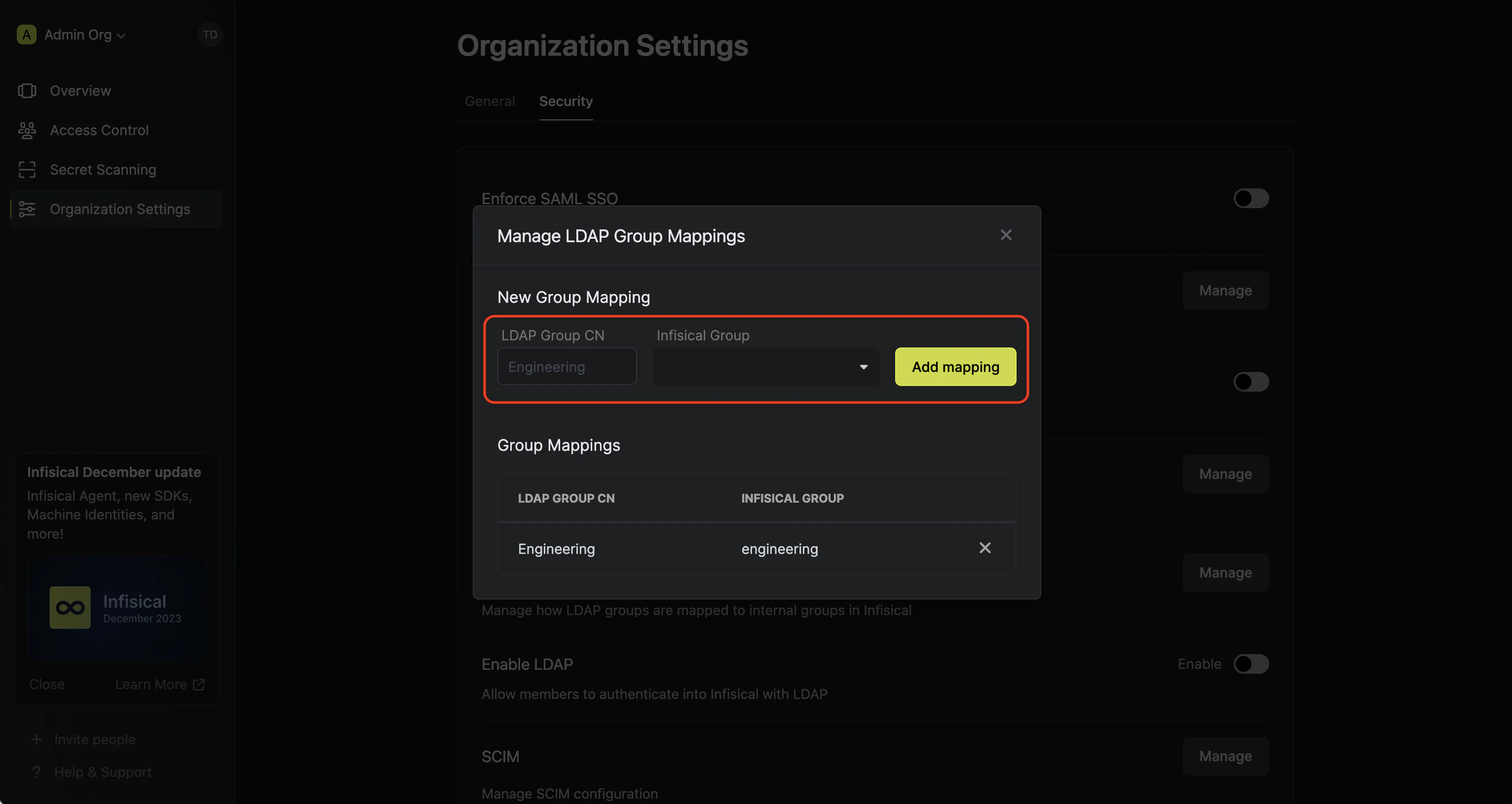 LDAP group mappings table