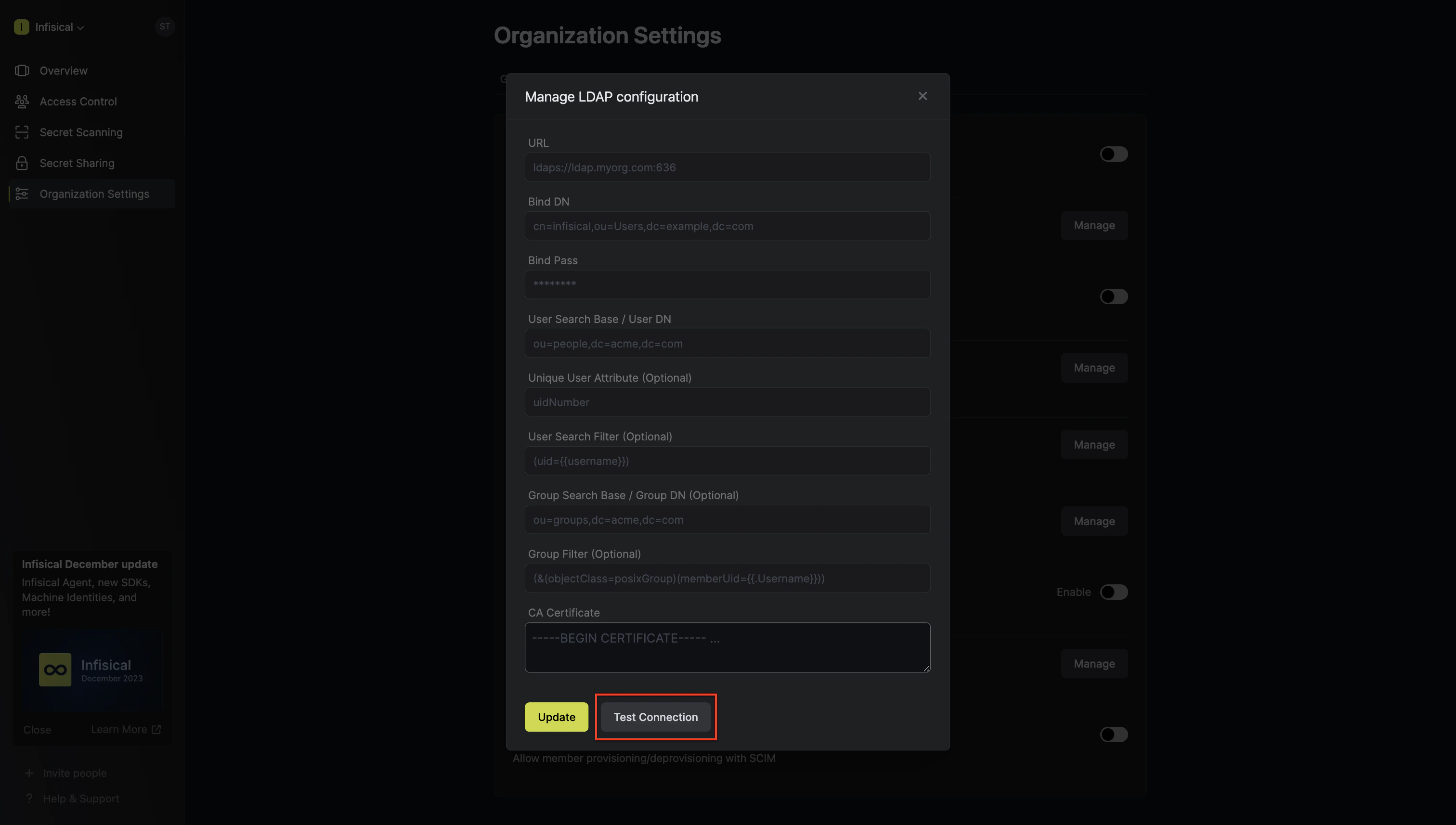 LDAP test connection