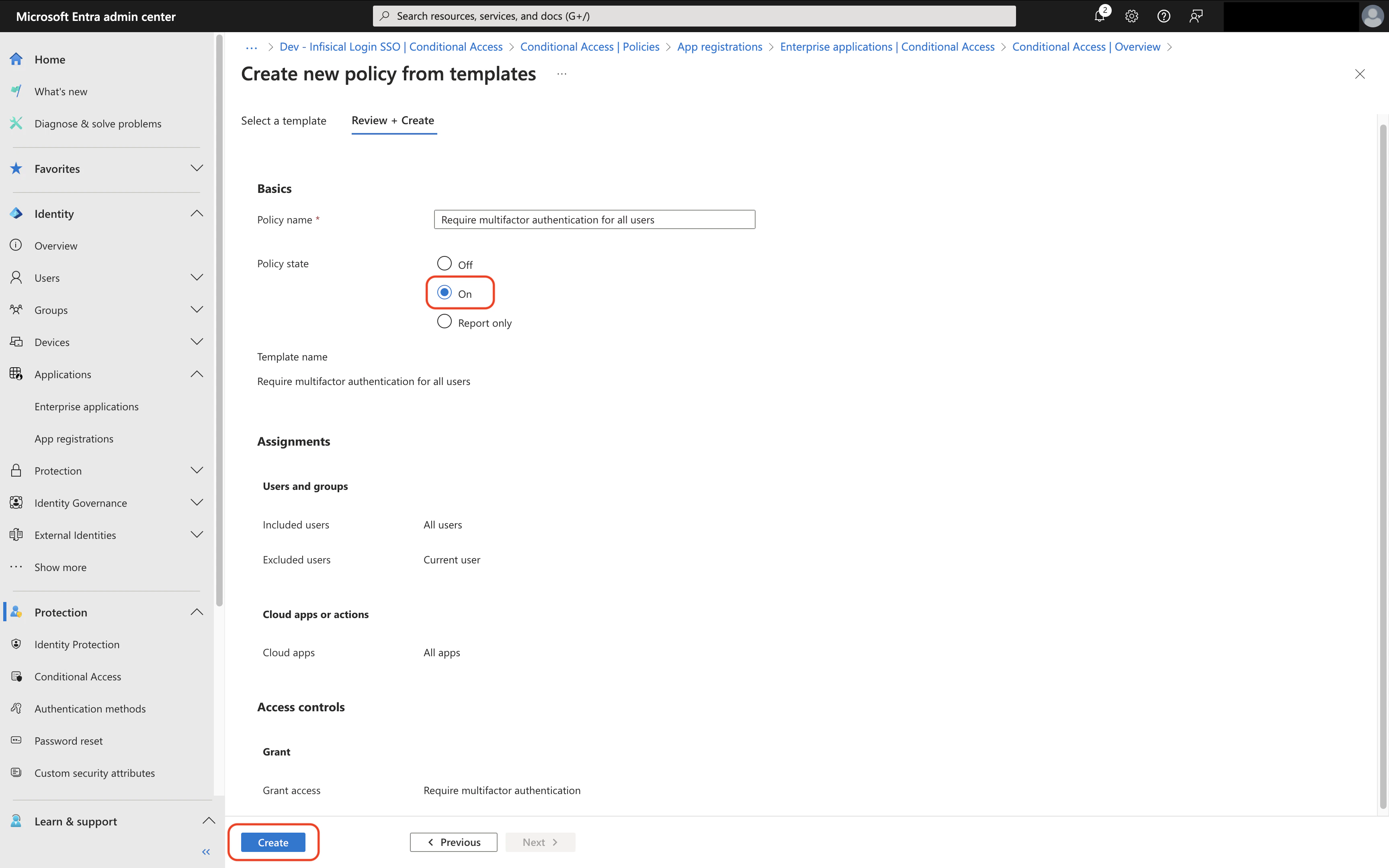 enable policy and
confirm