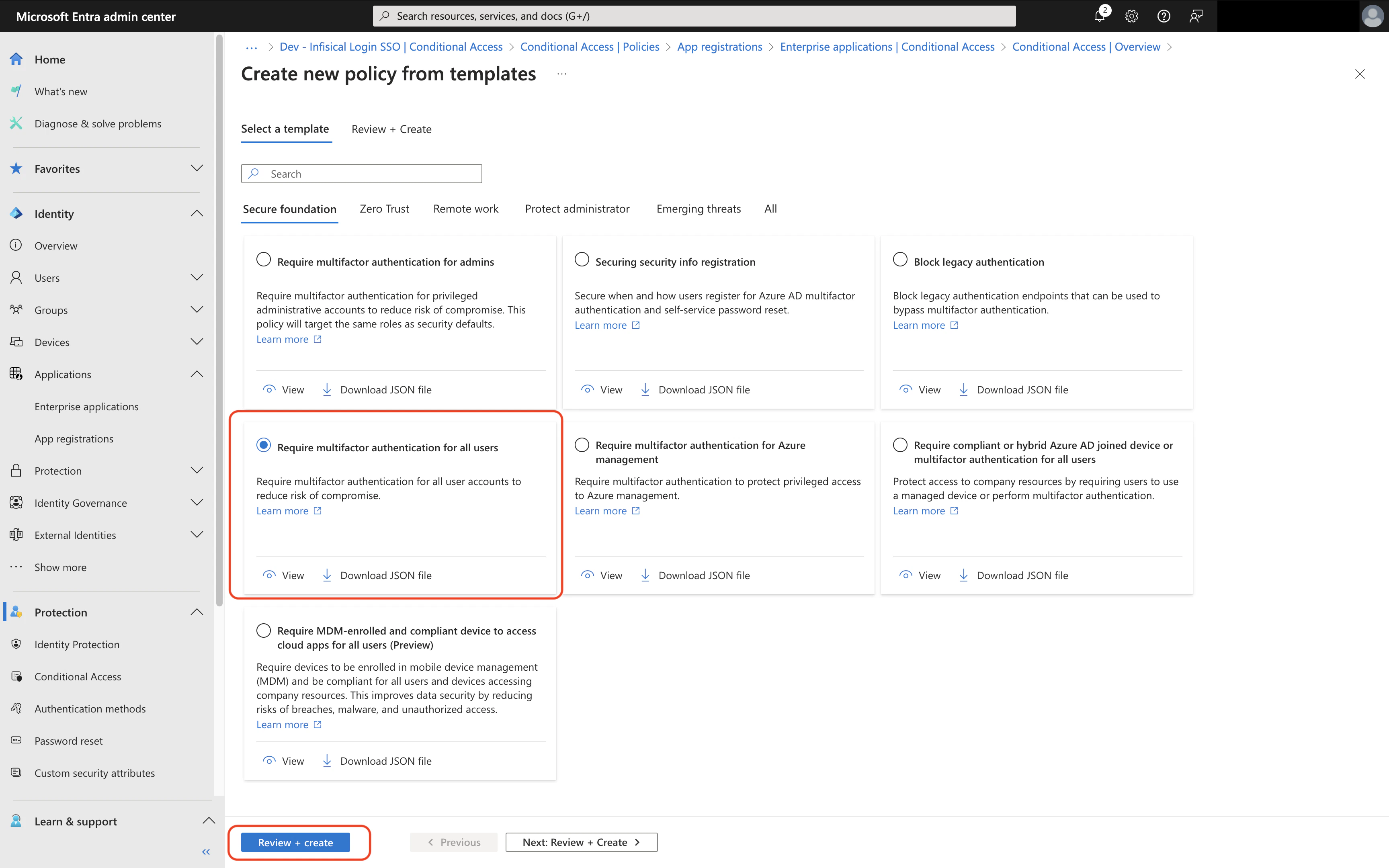 require MFA and review
policy