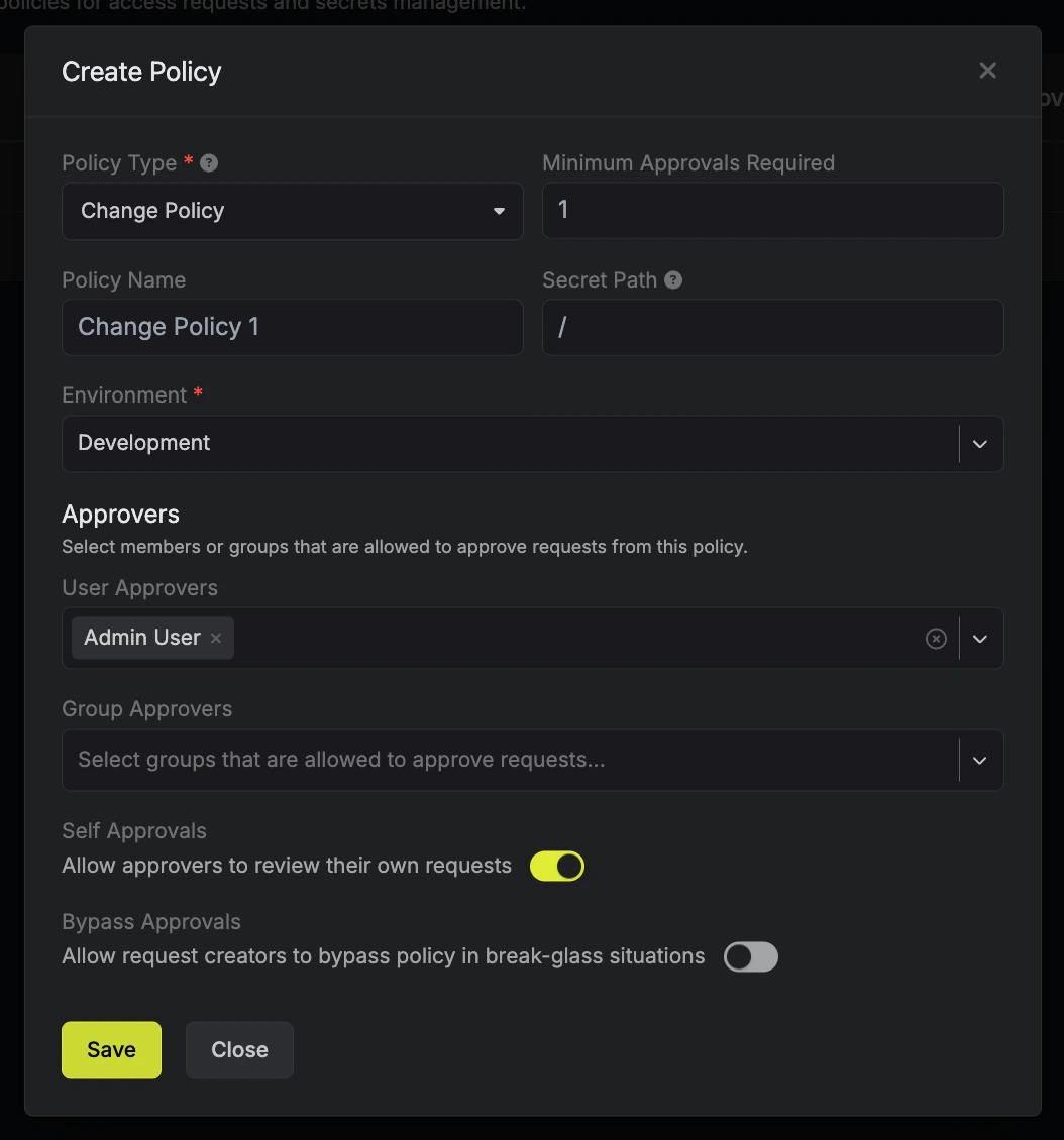 create panel secret update policy