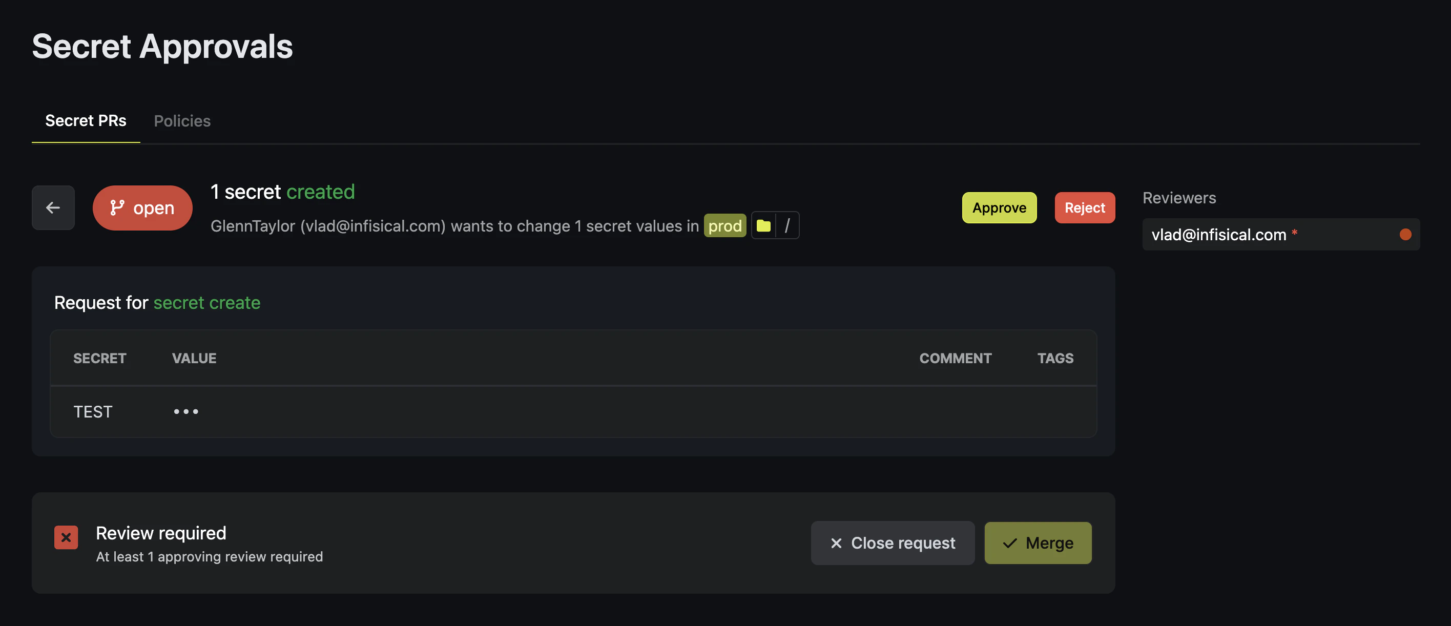 secrets update pull request