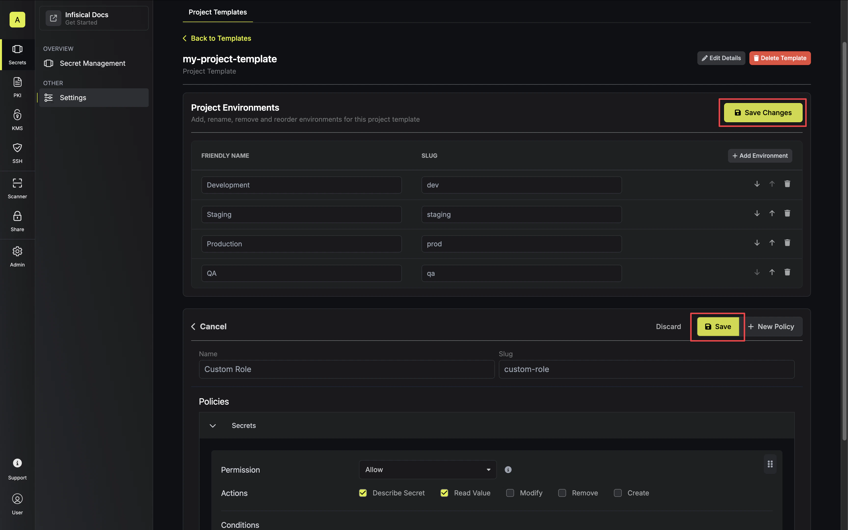 project template customized