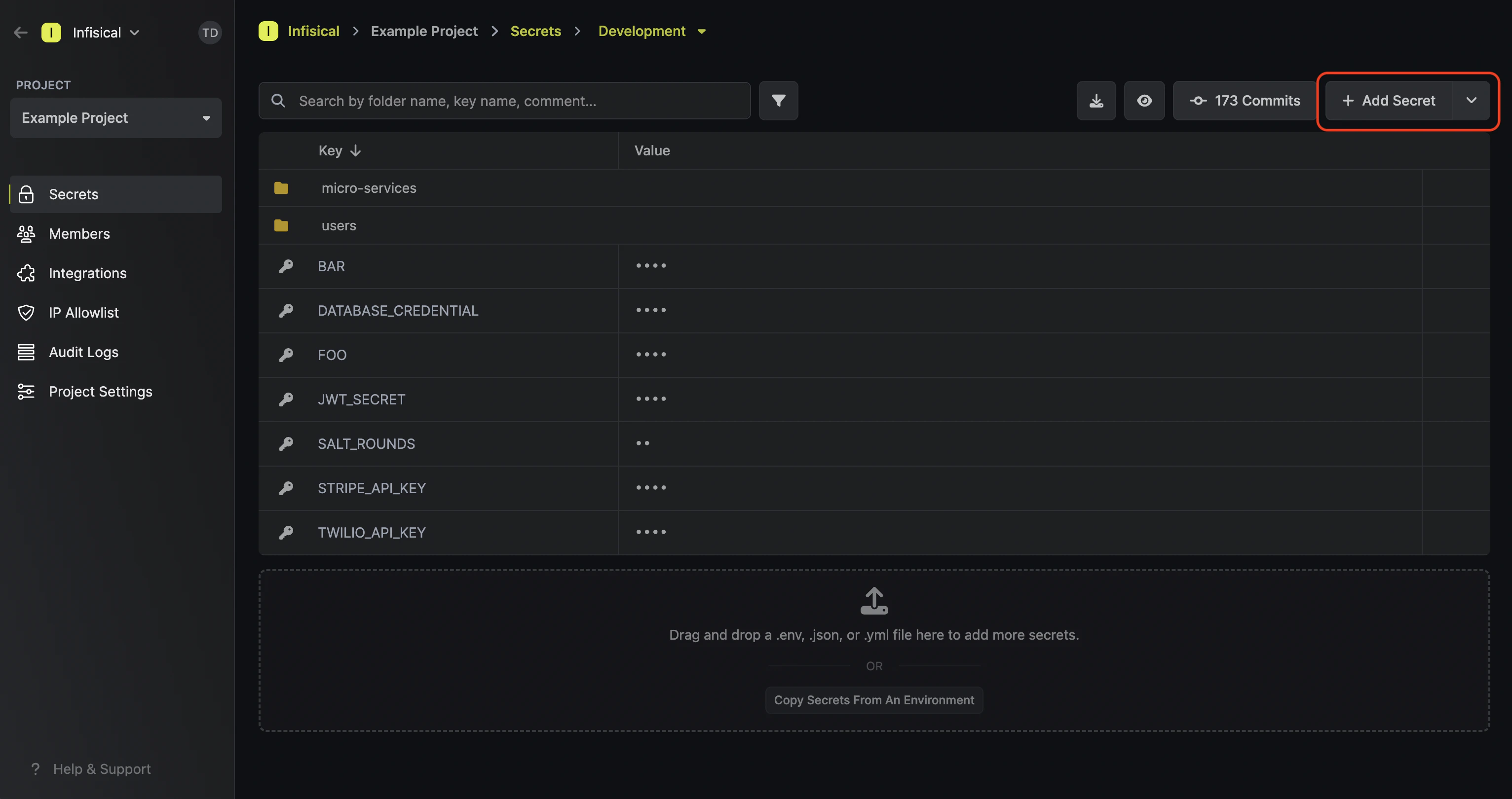 project add secret