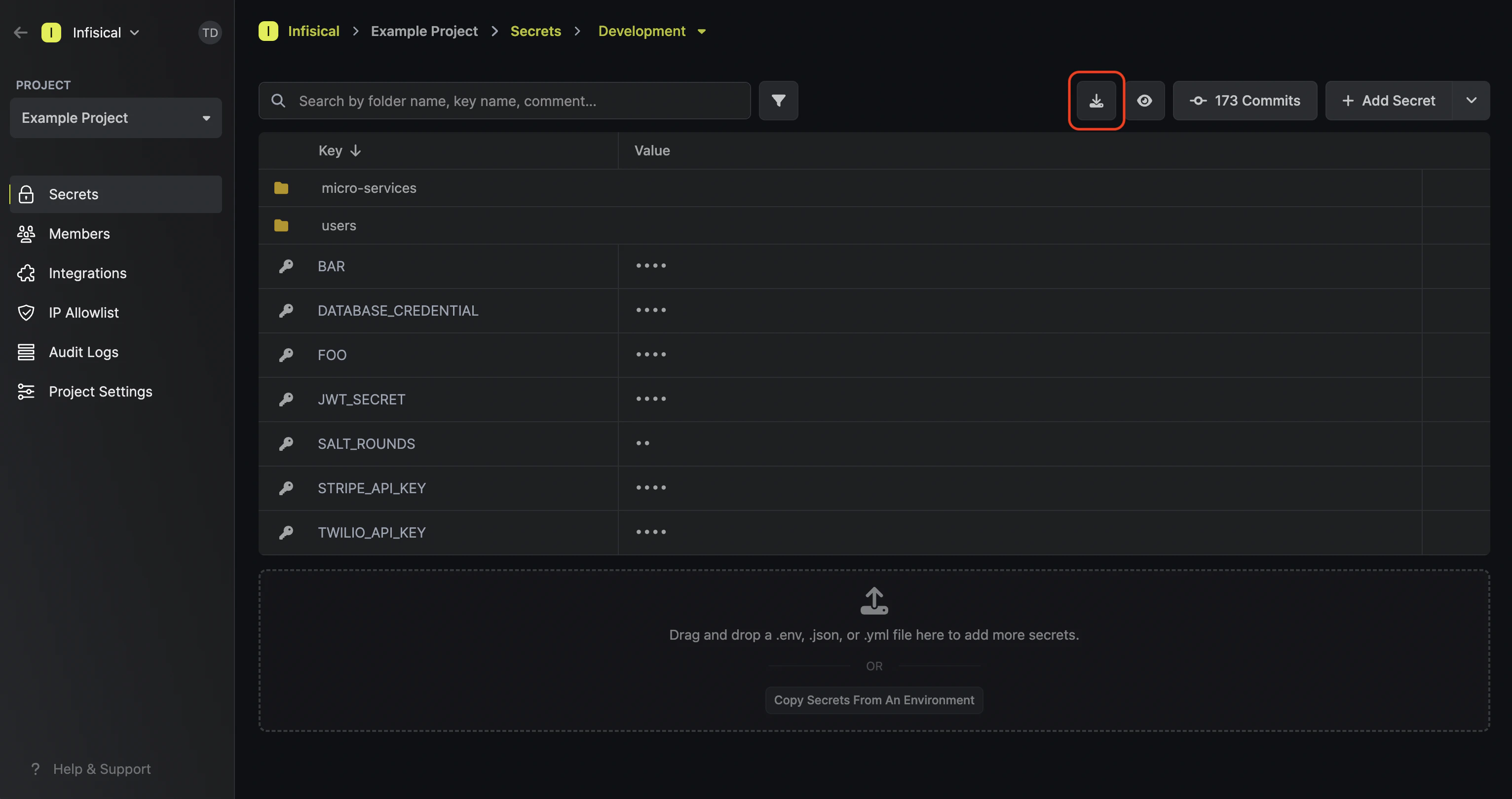 project download back env
