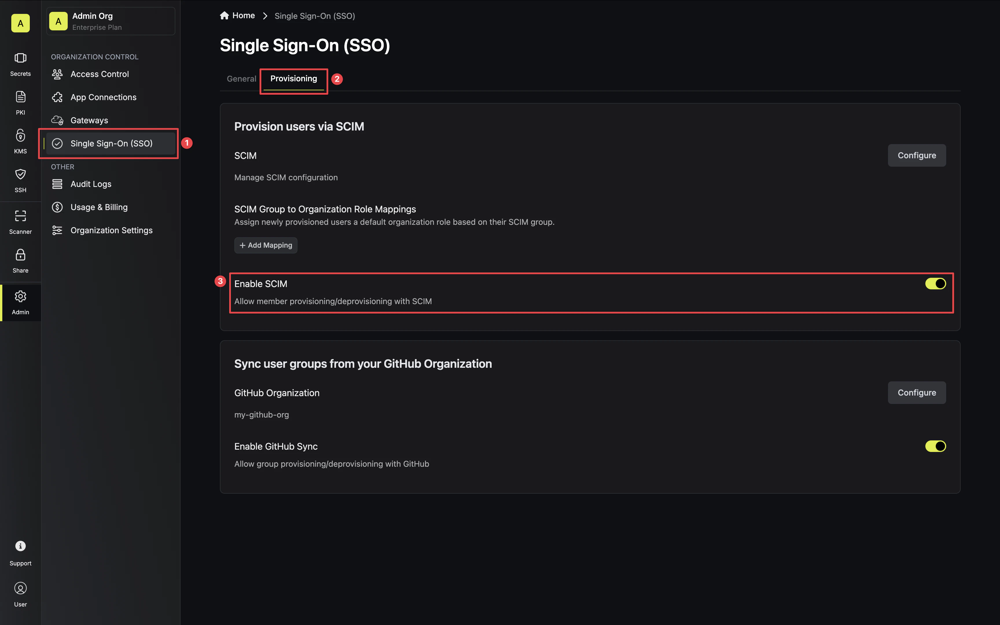 SCIM enable provisioning