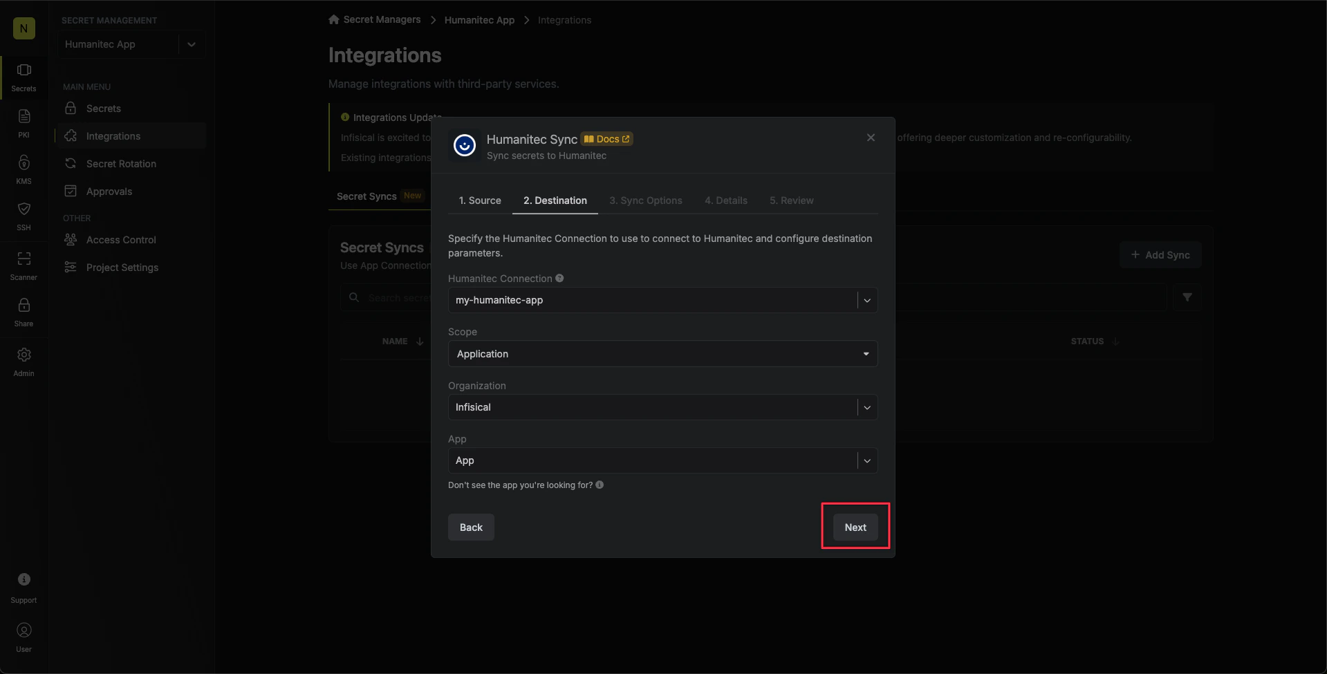 Configure Destination
