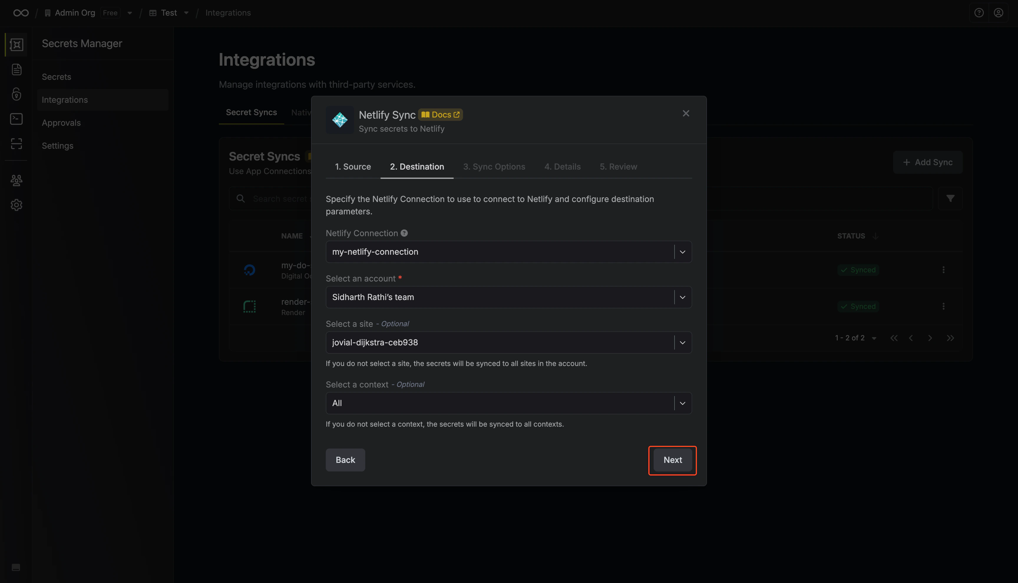 Configure Destination