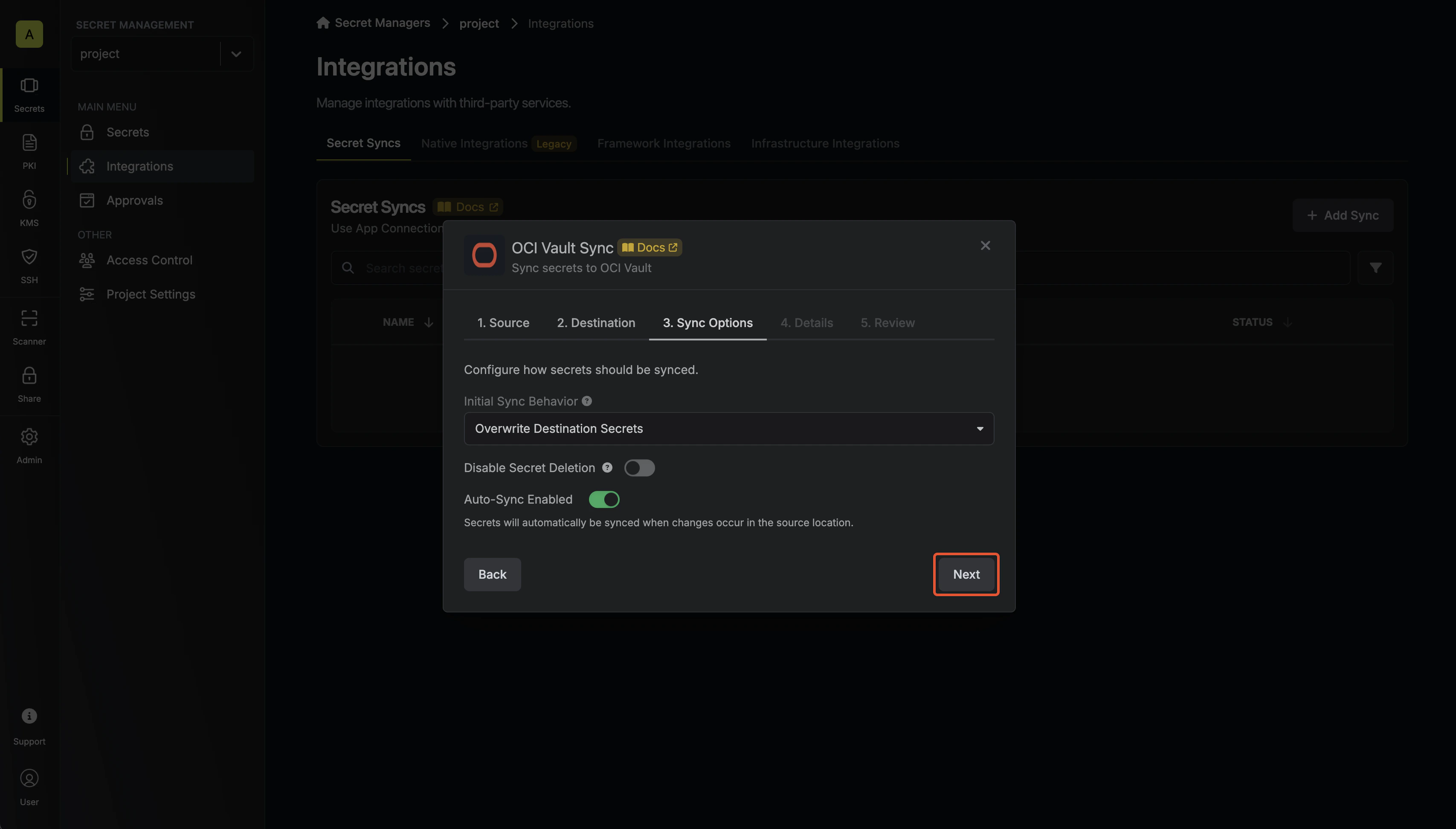 Configure Sync Options