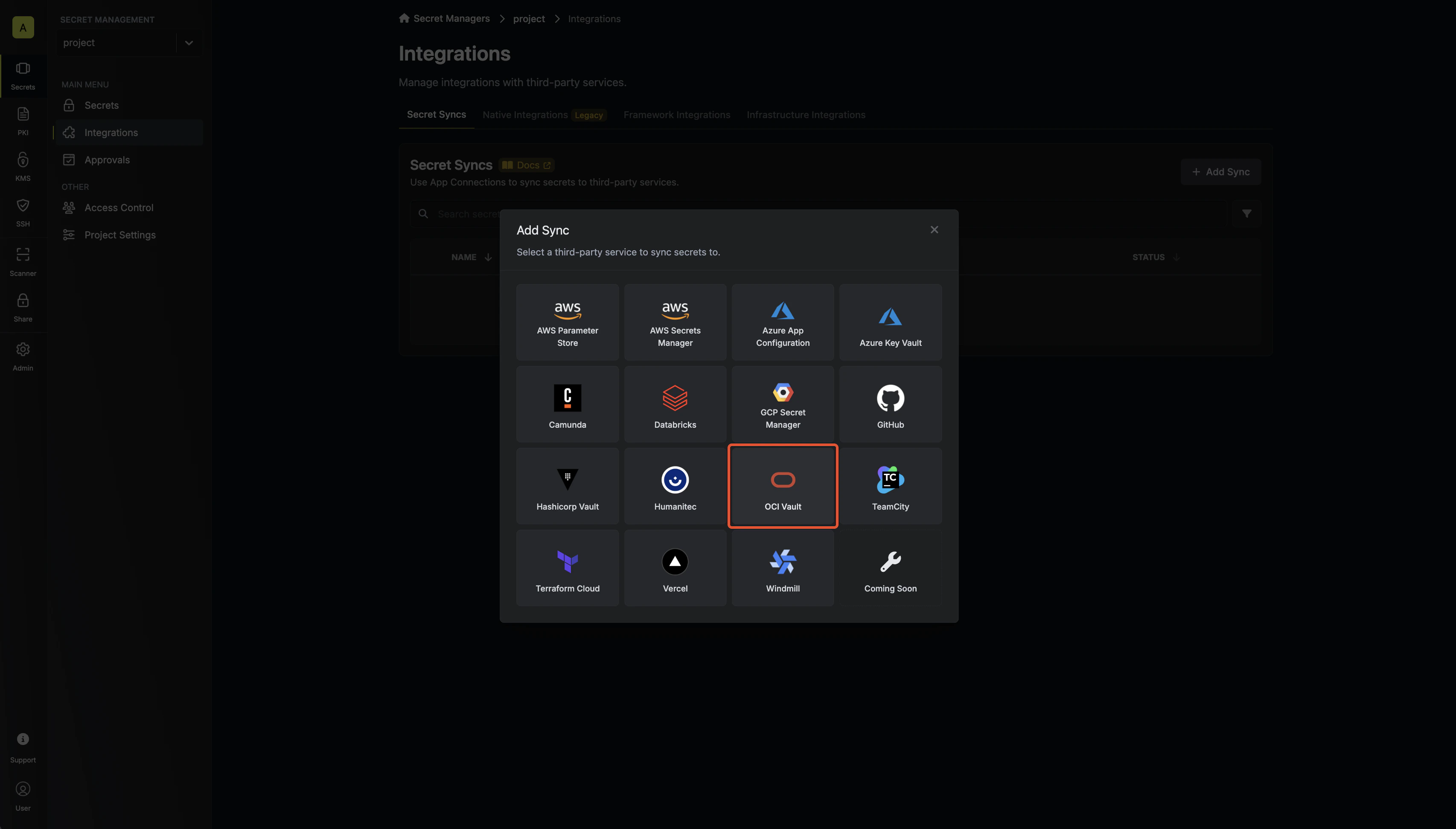 Select OCI Vault
