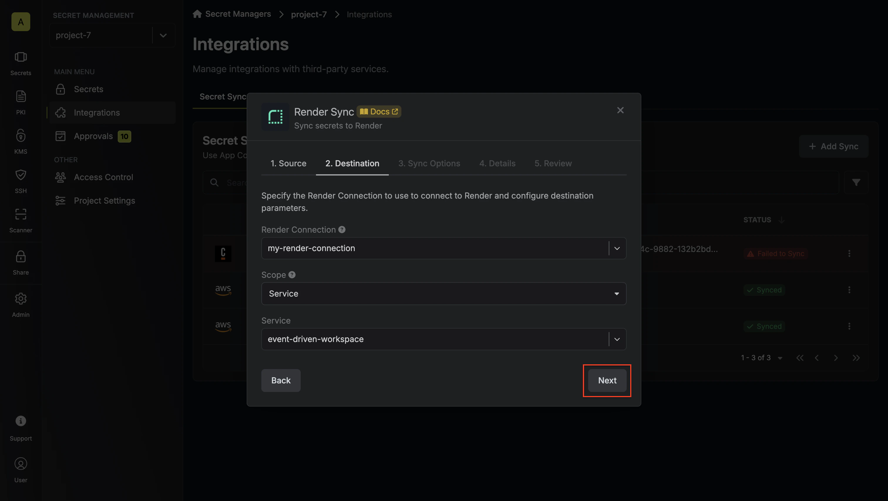 Configure Destination