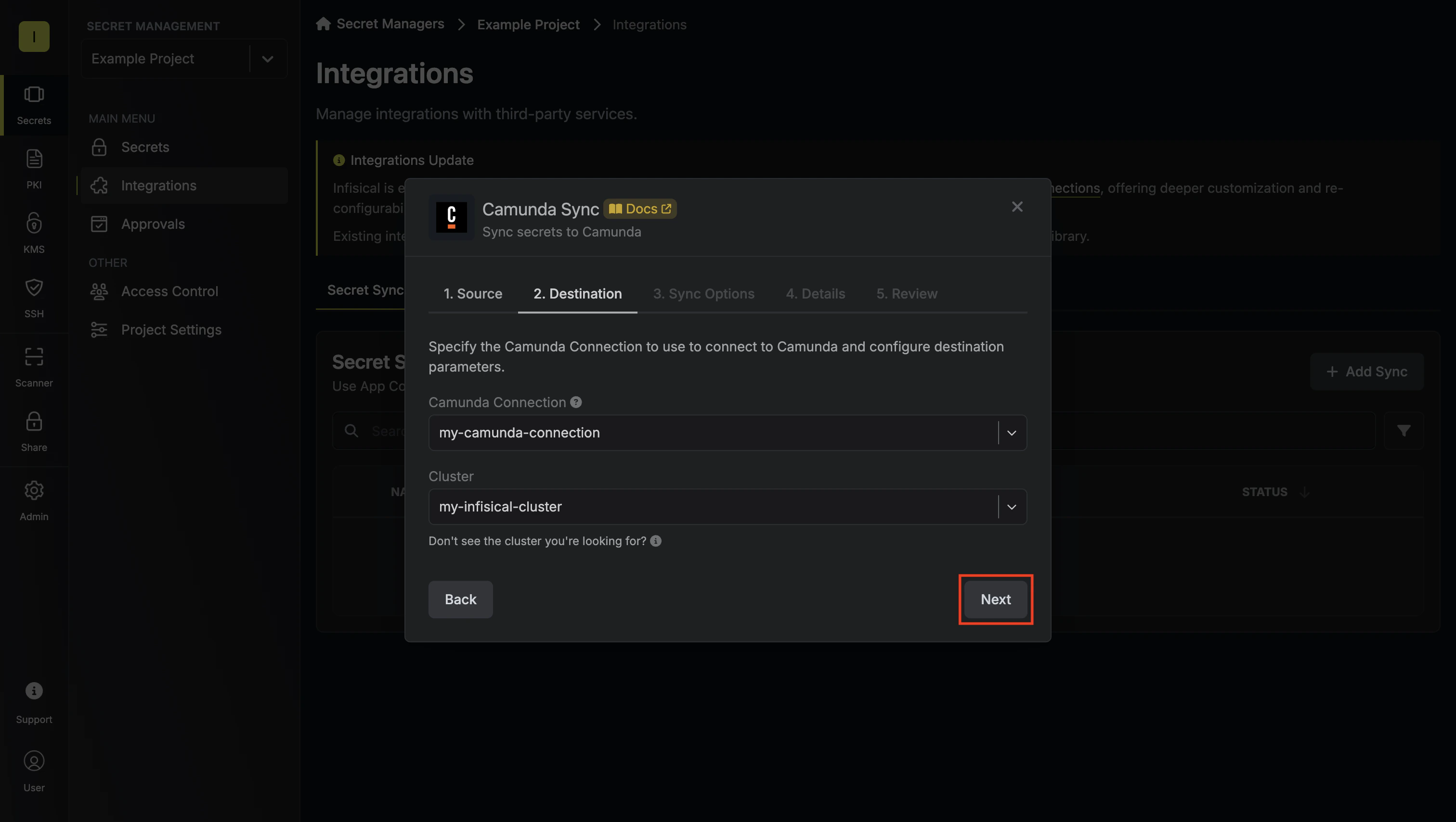 Configure Destination