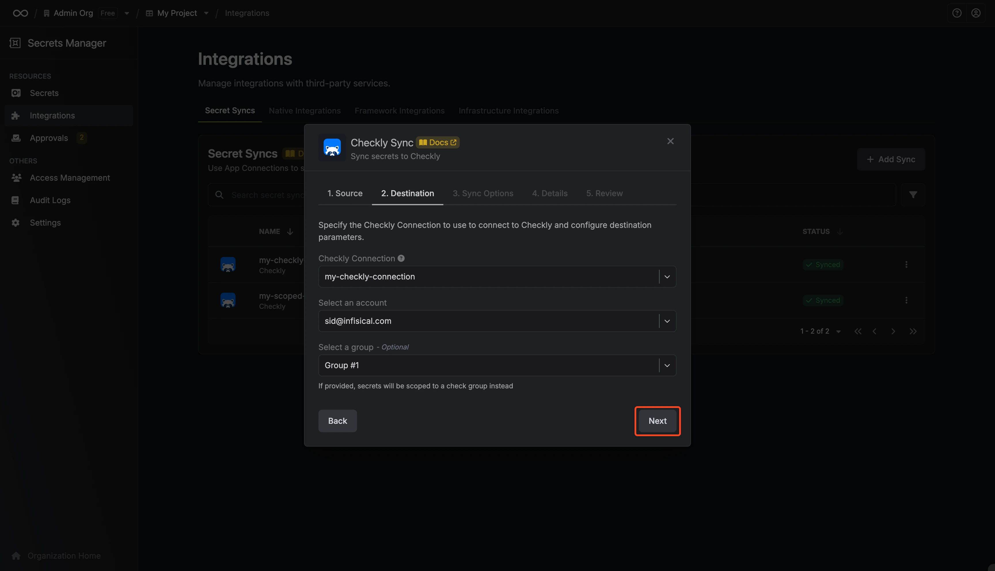 Configure Destination