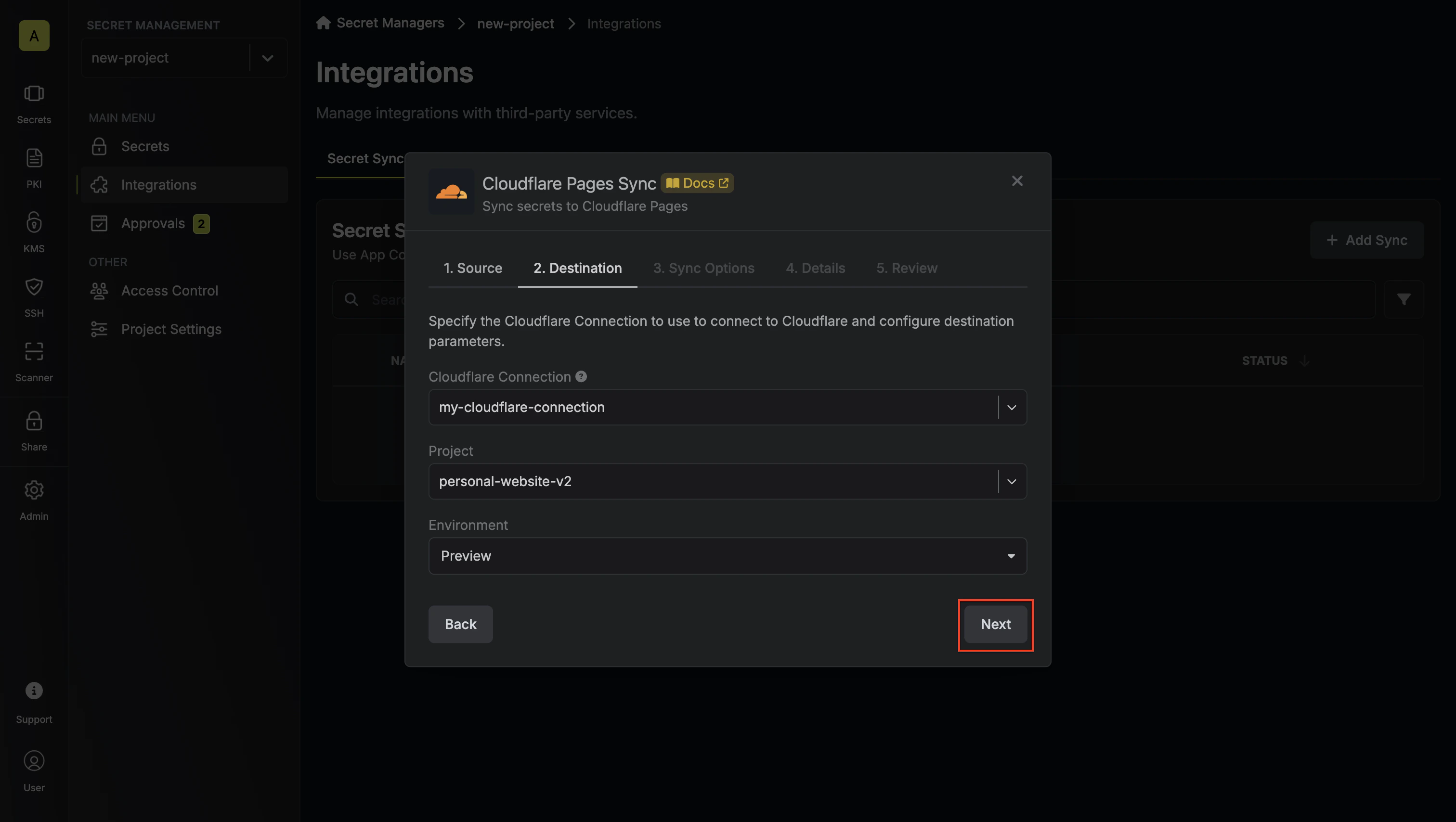 Configure Destination