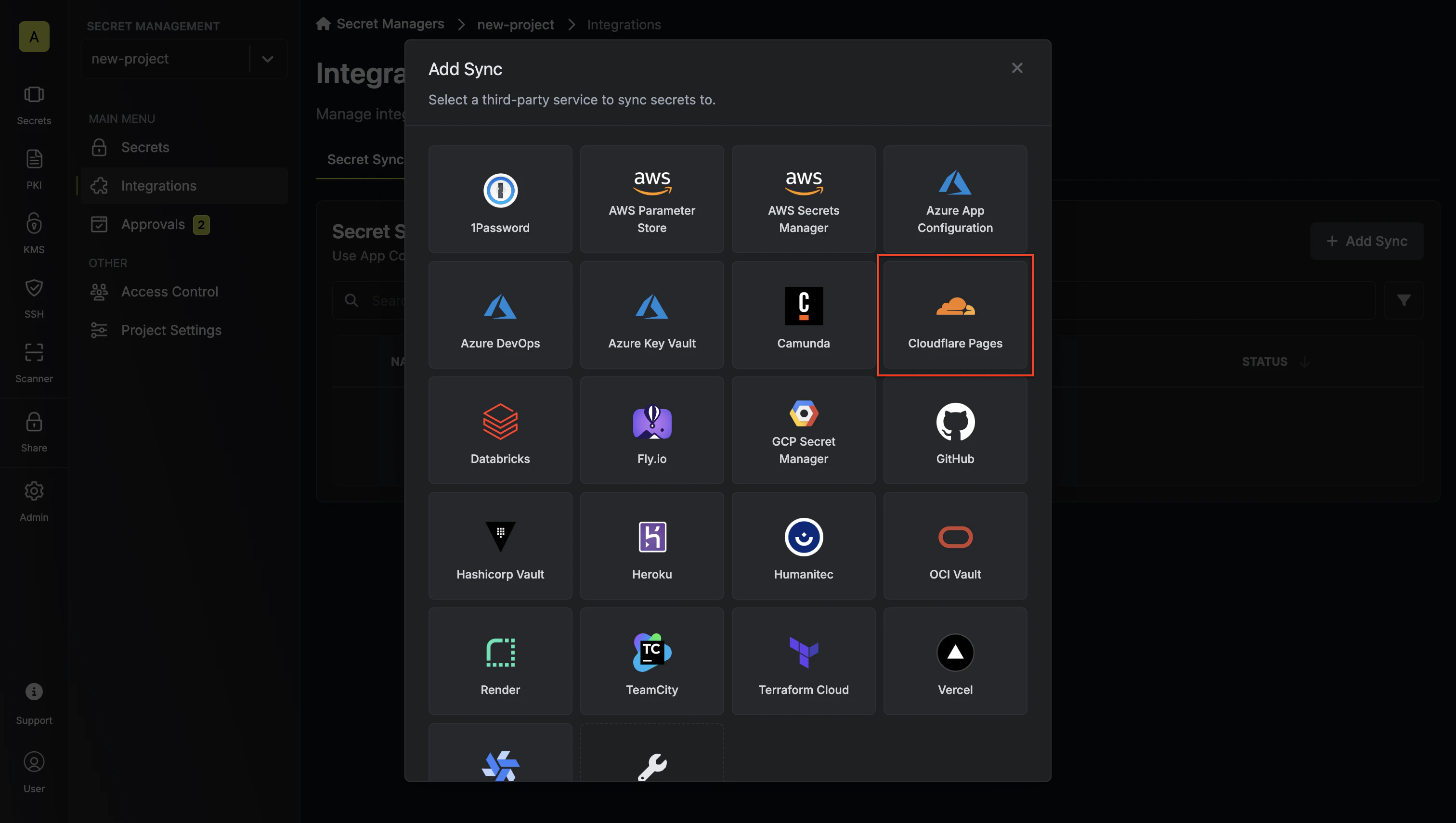 Select Cloudflare Pages