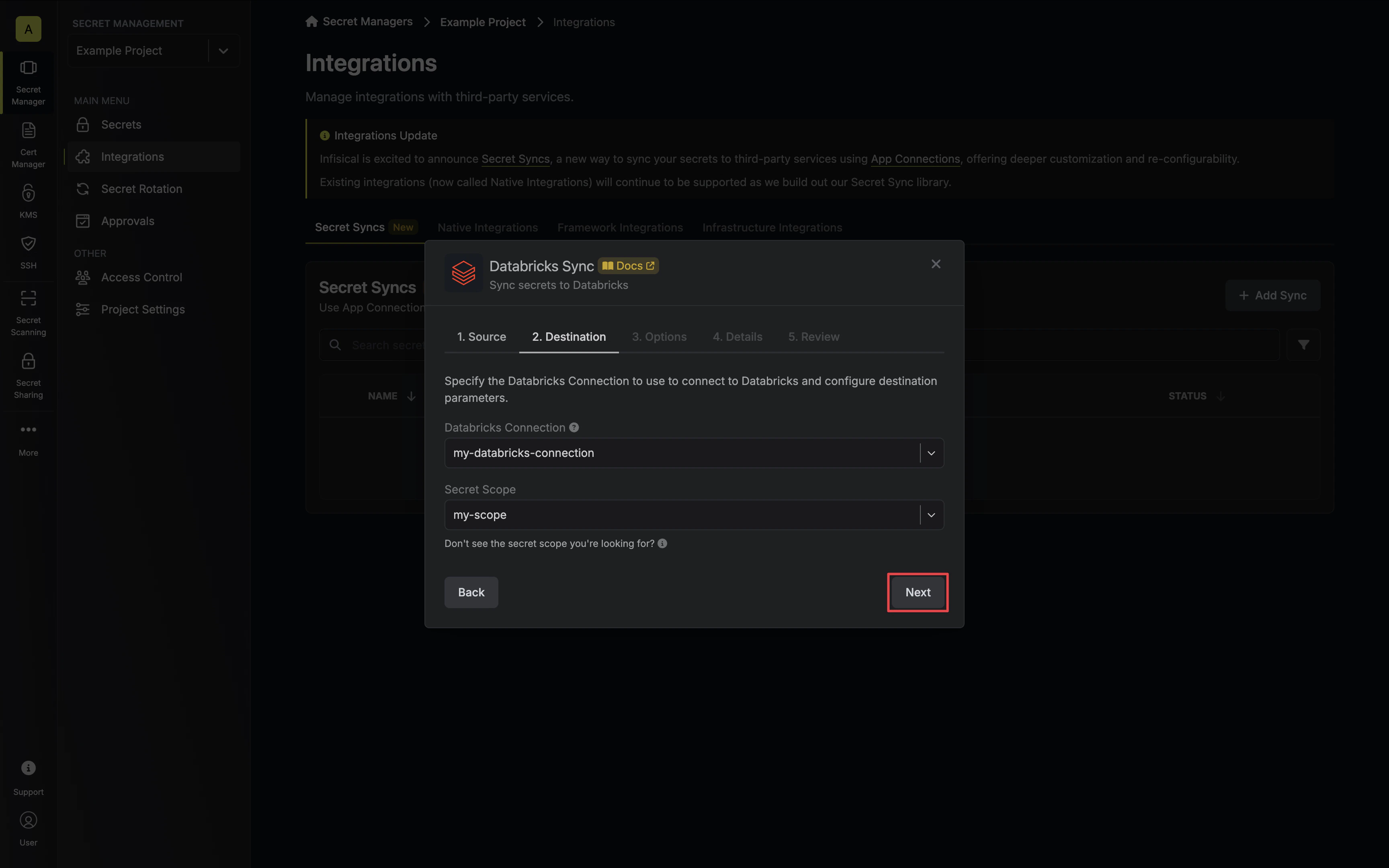Configure Destination