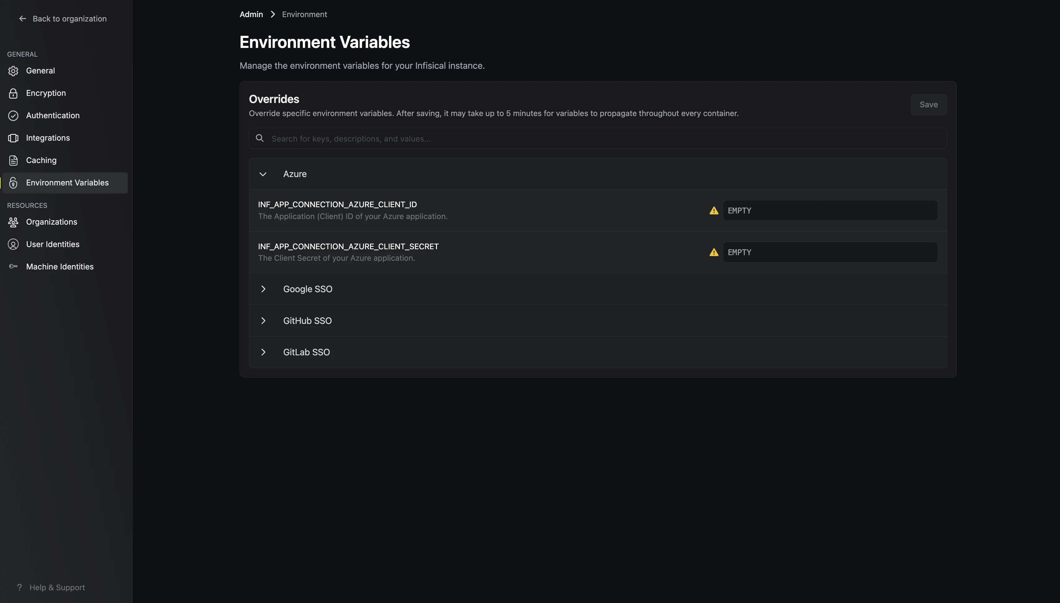 Environment Variables Overrides Page