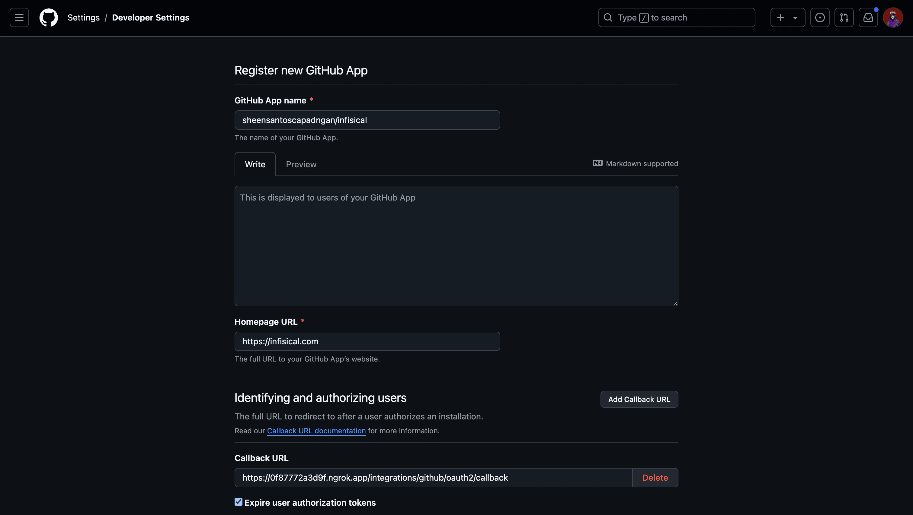 integrations github app basic details