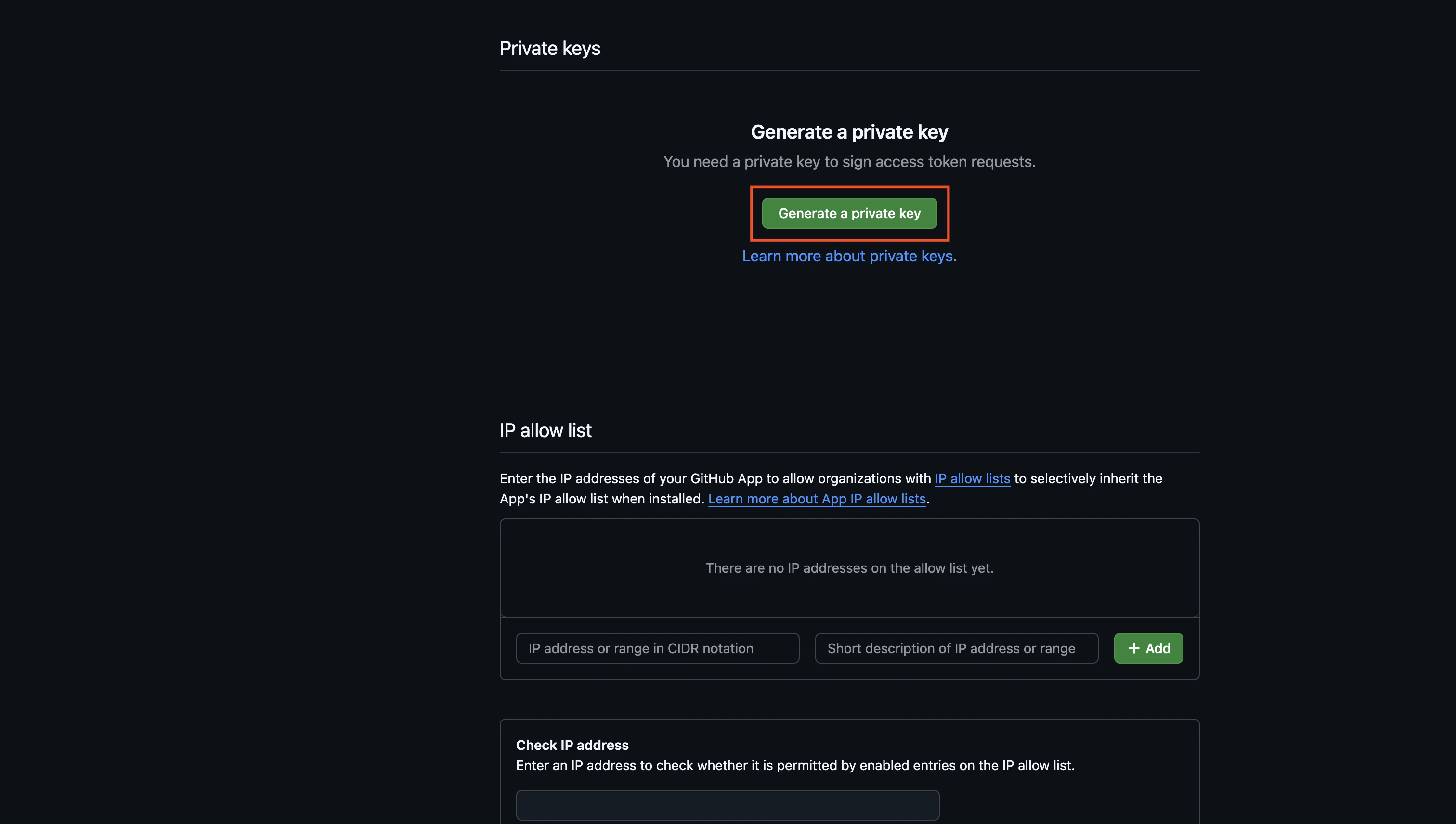 integrations github app create private key